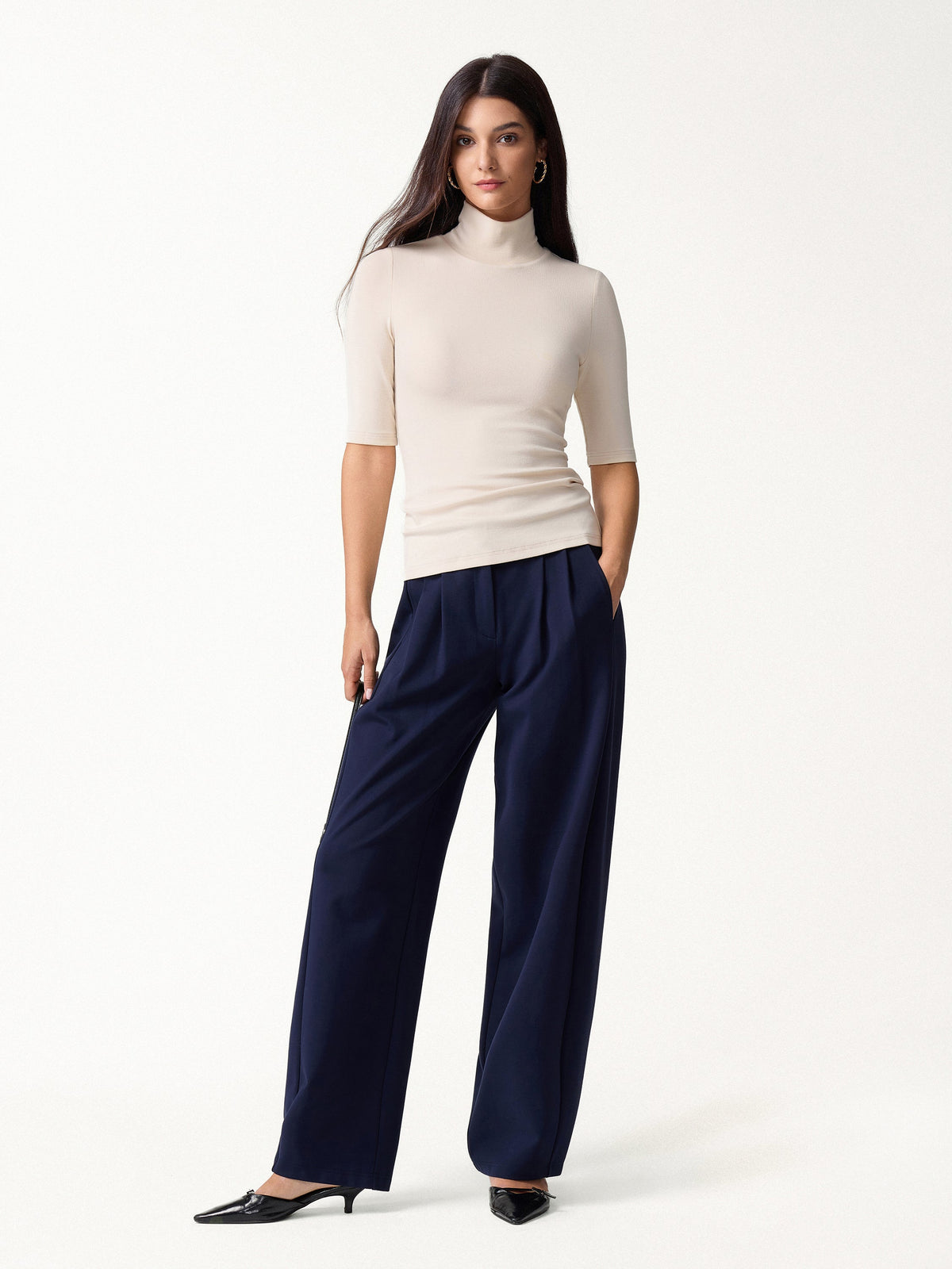 LiteWarm Essential Turtleneck Elbow Length Sleeve Built-In Bra Top — original photo 12