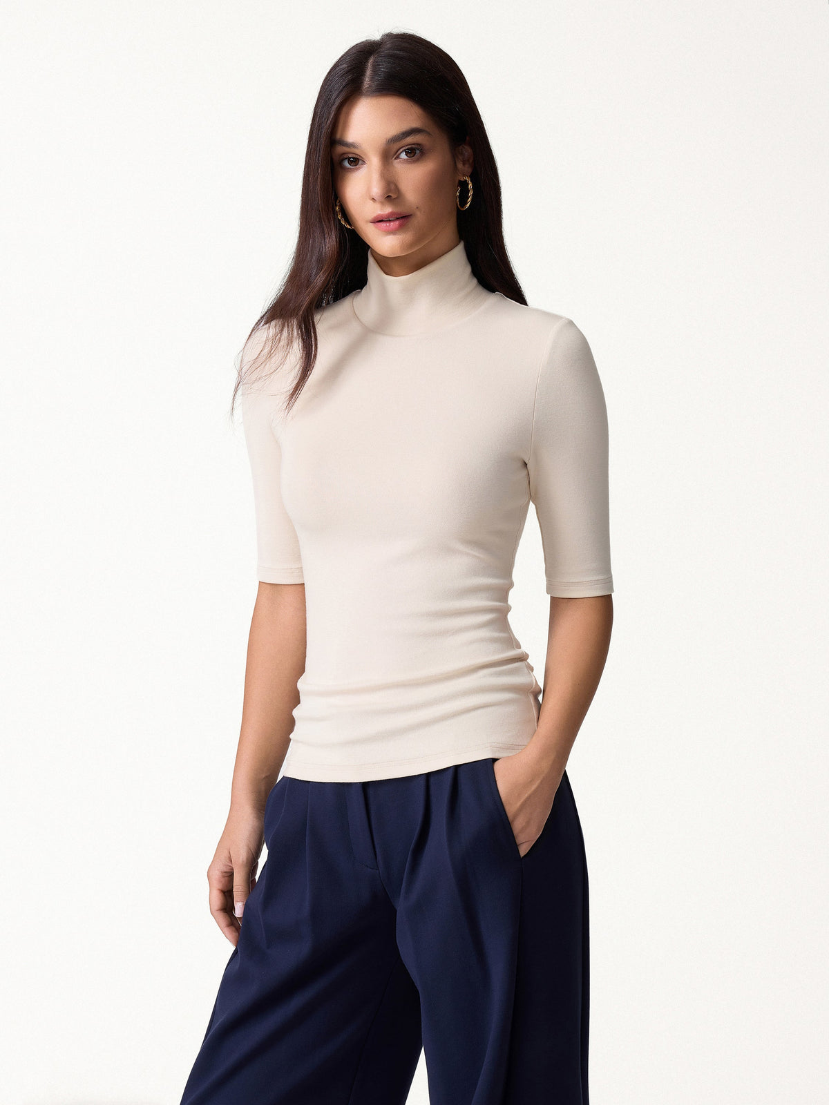 LiteWarm Essential Turtleneck Elbow Length Sleeve Built-In Bra Top — original photo 11