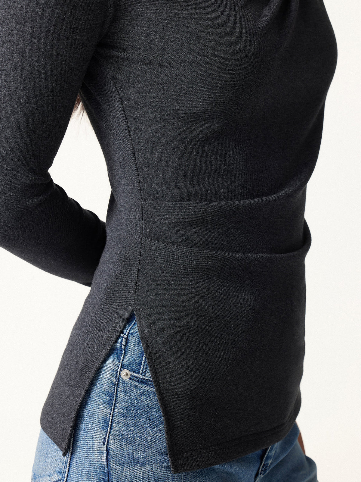 2Pcs Set LiteWarm Asymmetrical Neck Long Sleeve Top & Mid Rise Wide Leg Trouser — original photo 5
