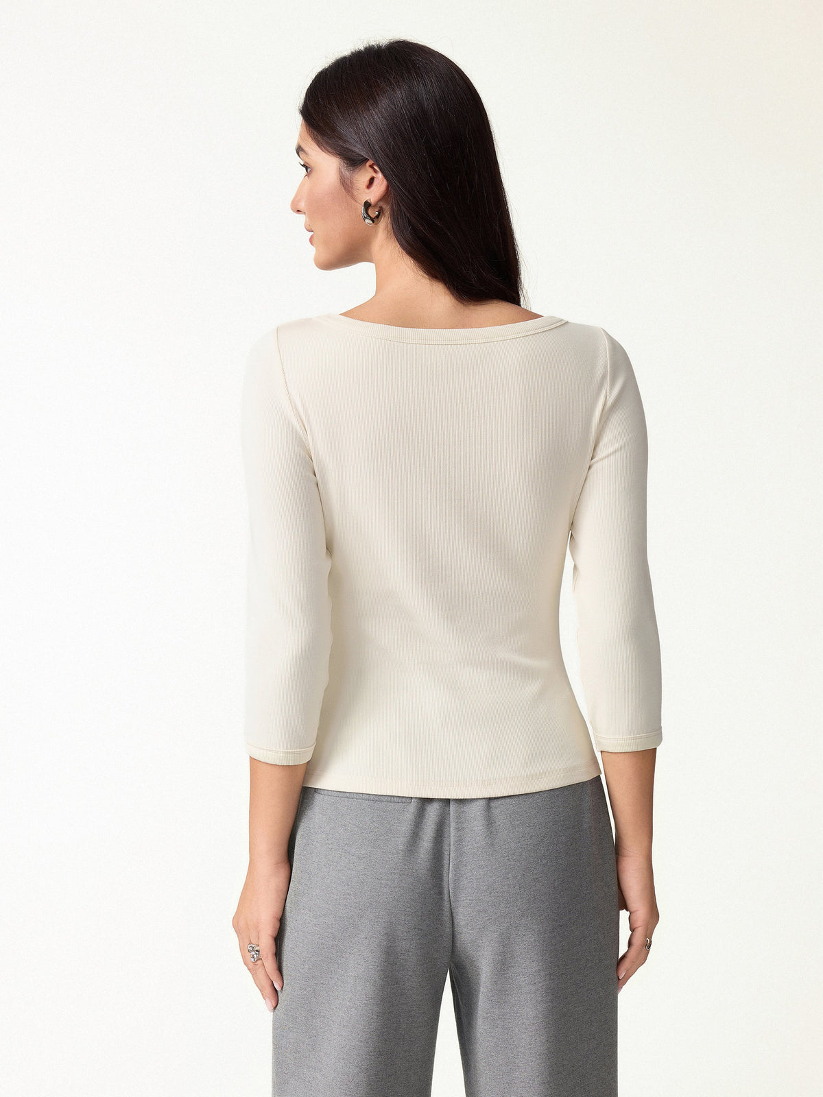 Plantive® Boatneck 3/4 Sleeve Built-In Bra Top — original photo 5