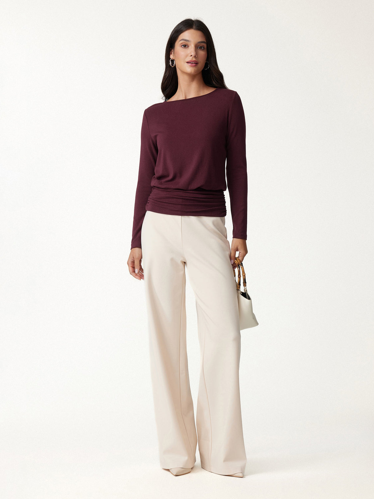 LiteWarm Boatneck Long Sleeve Ruched Banded Hem Top — original photo 2