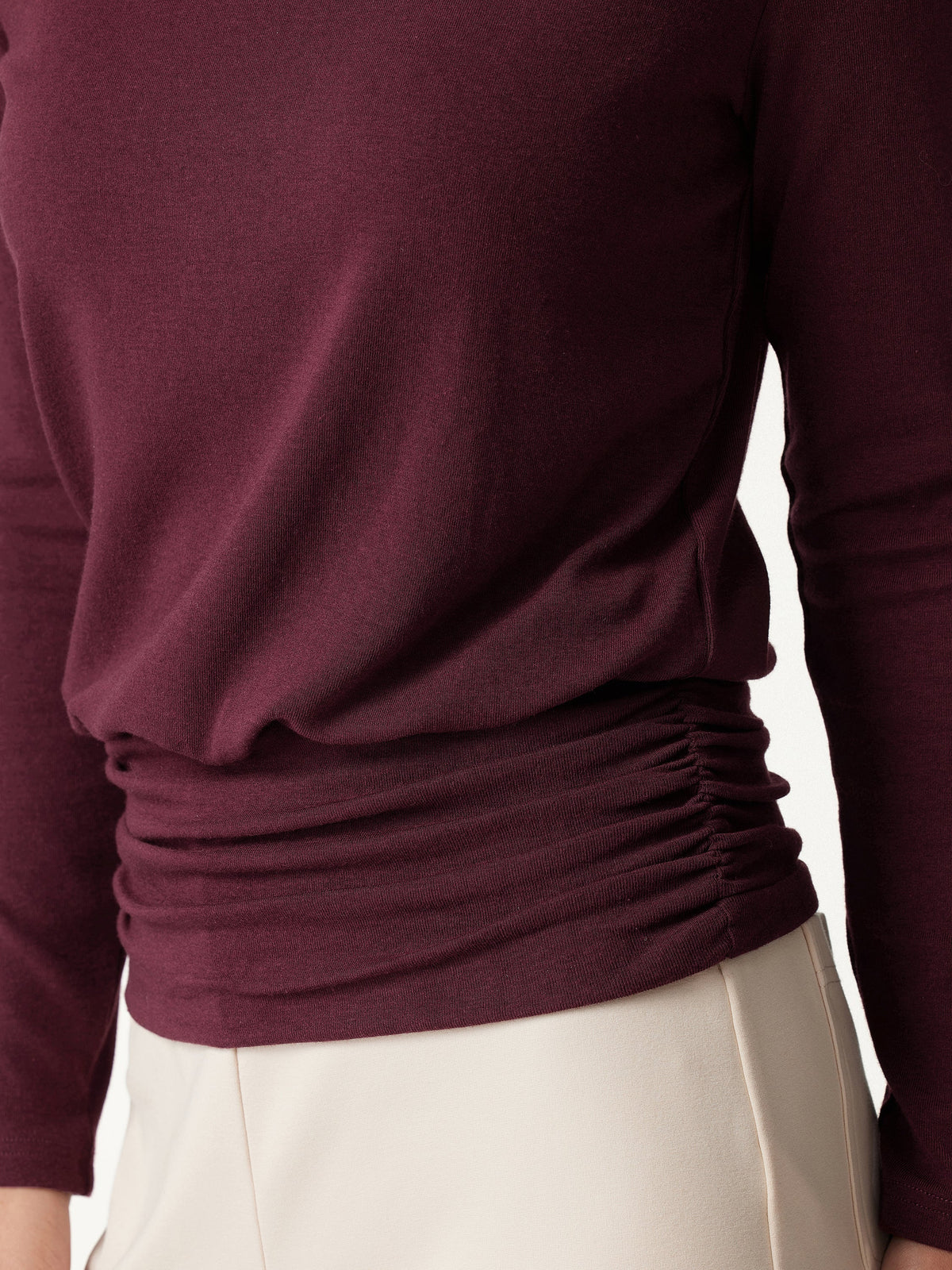 LiteWarm Boatneck Long Sleeve Ruched Banded Hem Top — original photo 5