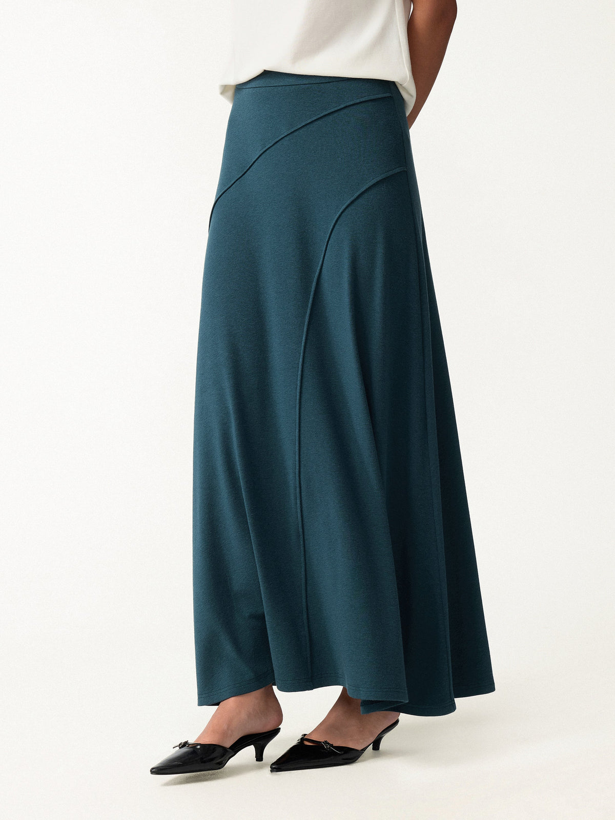 2Pcs Set LiteWarm Asymmetrical Neck Top & Drapey A-Line Midi Skirt — original photo 3