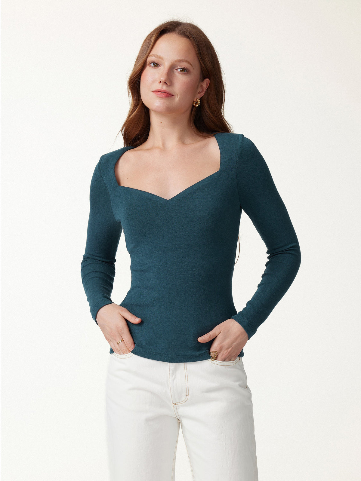 LiteWarm Diamond Neck Long Sleeve Built-In Bra Top — original photo 8
