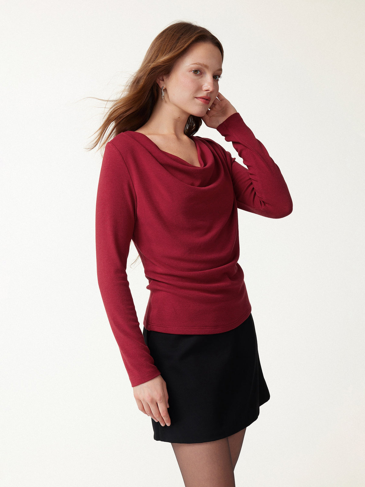 LiteWarm Cowl Neck Long Sleeve Draped Top — original photo 4