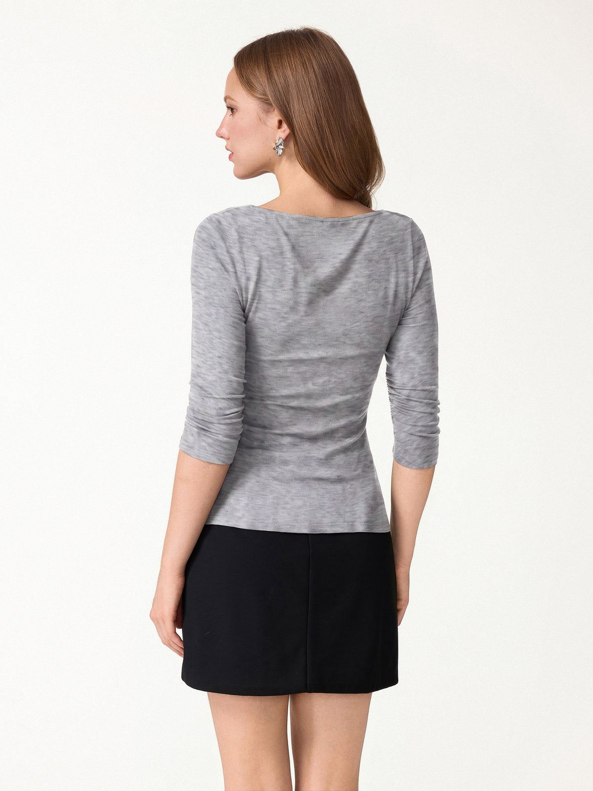 LiteWarm Lyocell-Wool Cowl Neck 3/4 Sleeve Ruched Cuff Top — original photo 4