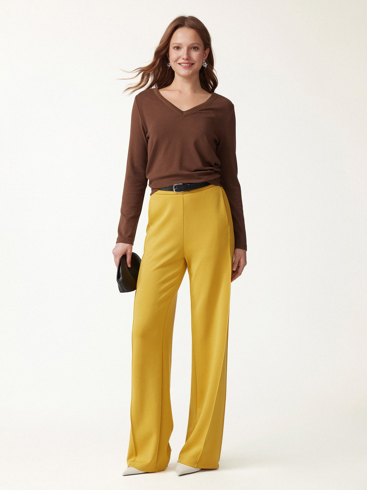 LiteWarm V-Neck Long Sleeve Banded Hem Top — original photo 2