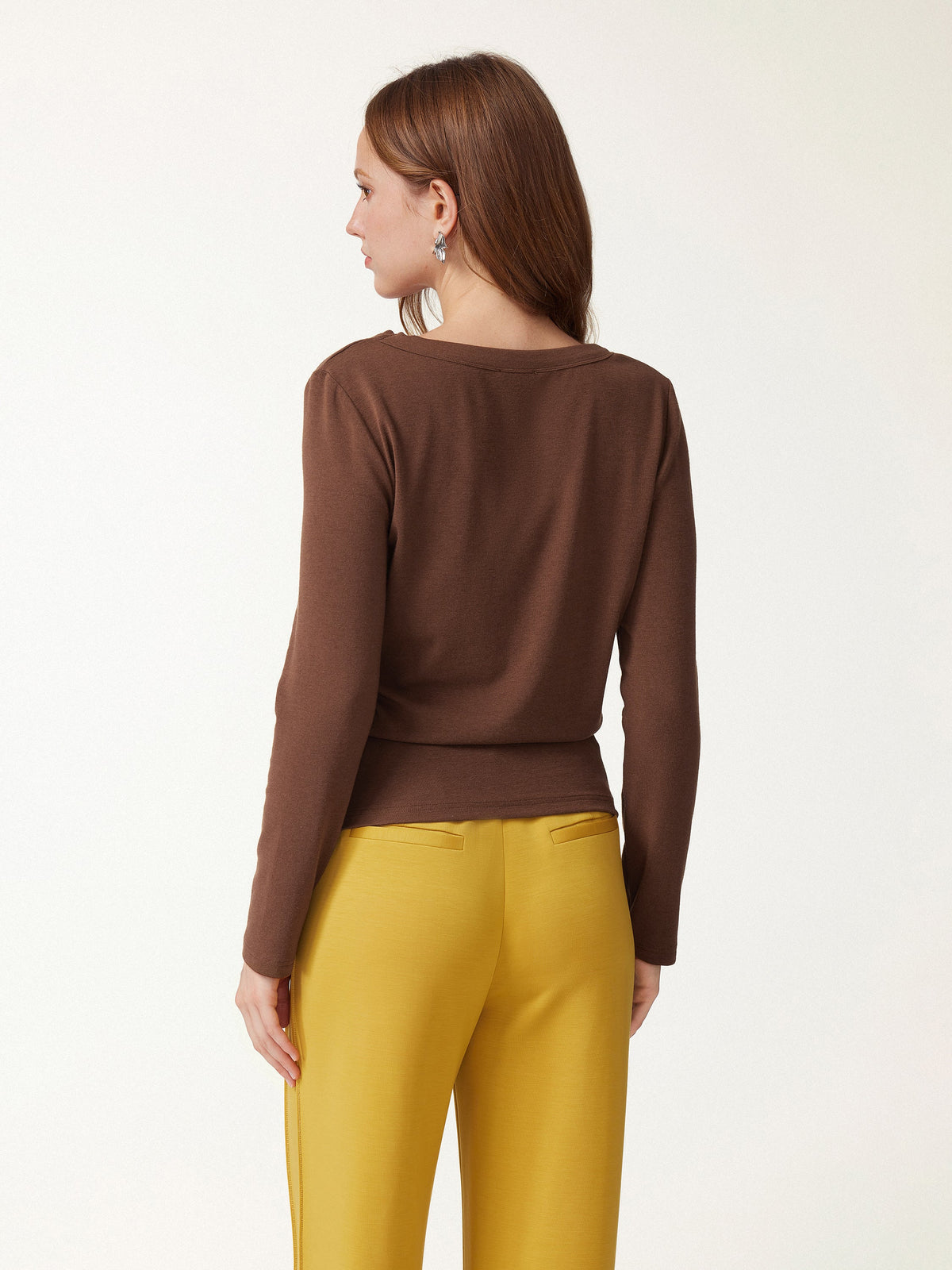 LiteWarm V-Neck Long Sleeve Banded Hem Top — original photo 5