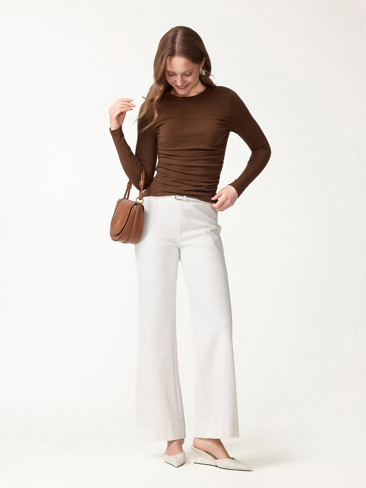ProWarm Roundneck Long Sleeve Ruched Built-In Bra Top — original photo 2