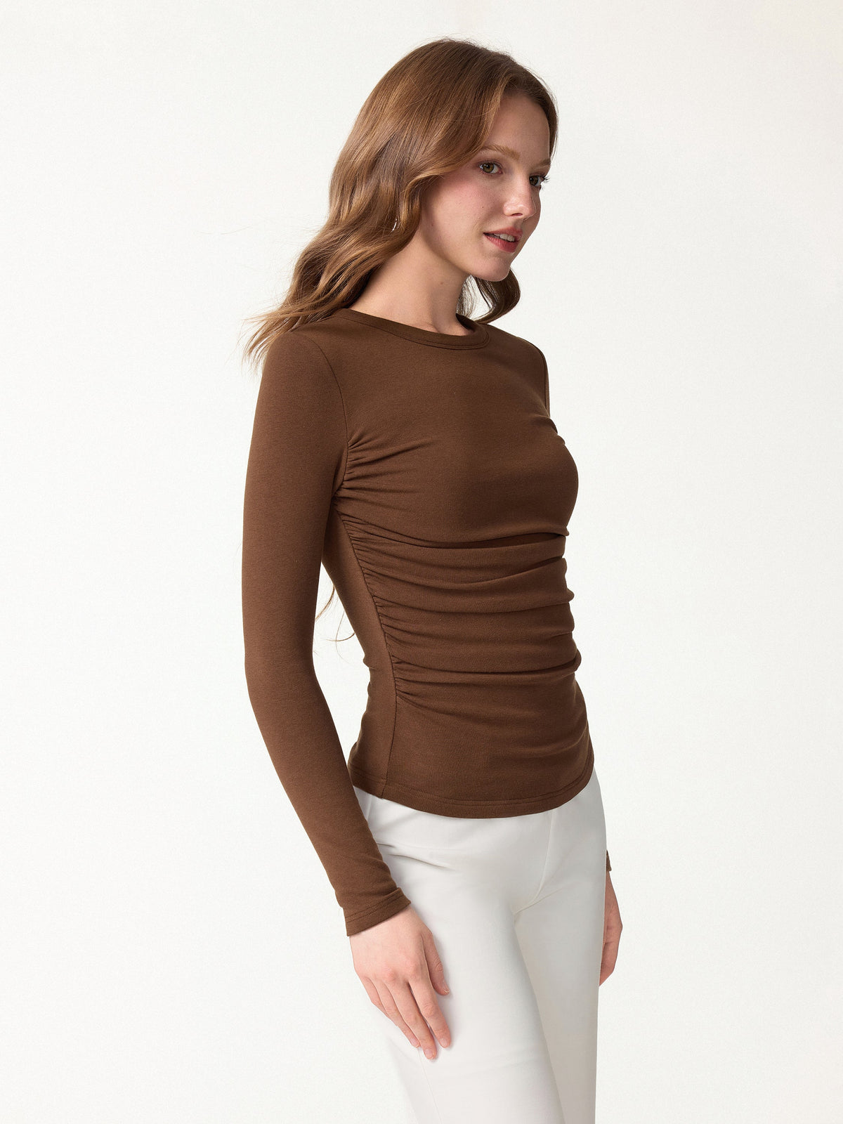 ProWarm Roundneck Long Sleeve Ruched Built-In Bra Top — original photo 4