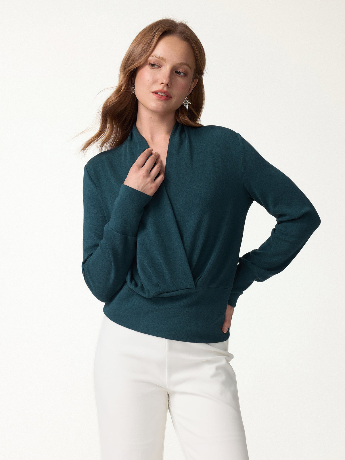 LiteWarm Surplice Long Sleeve Banded Hem Top — original photo 4
