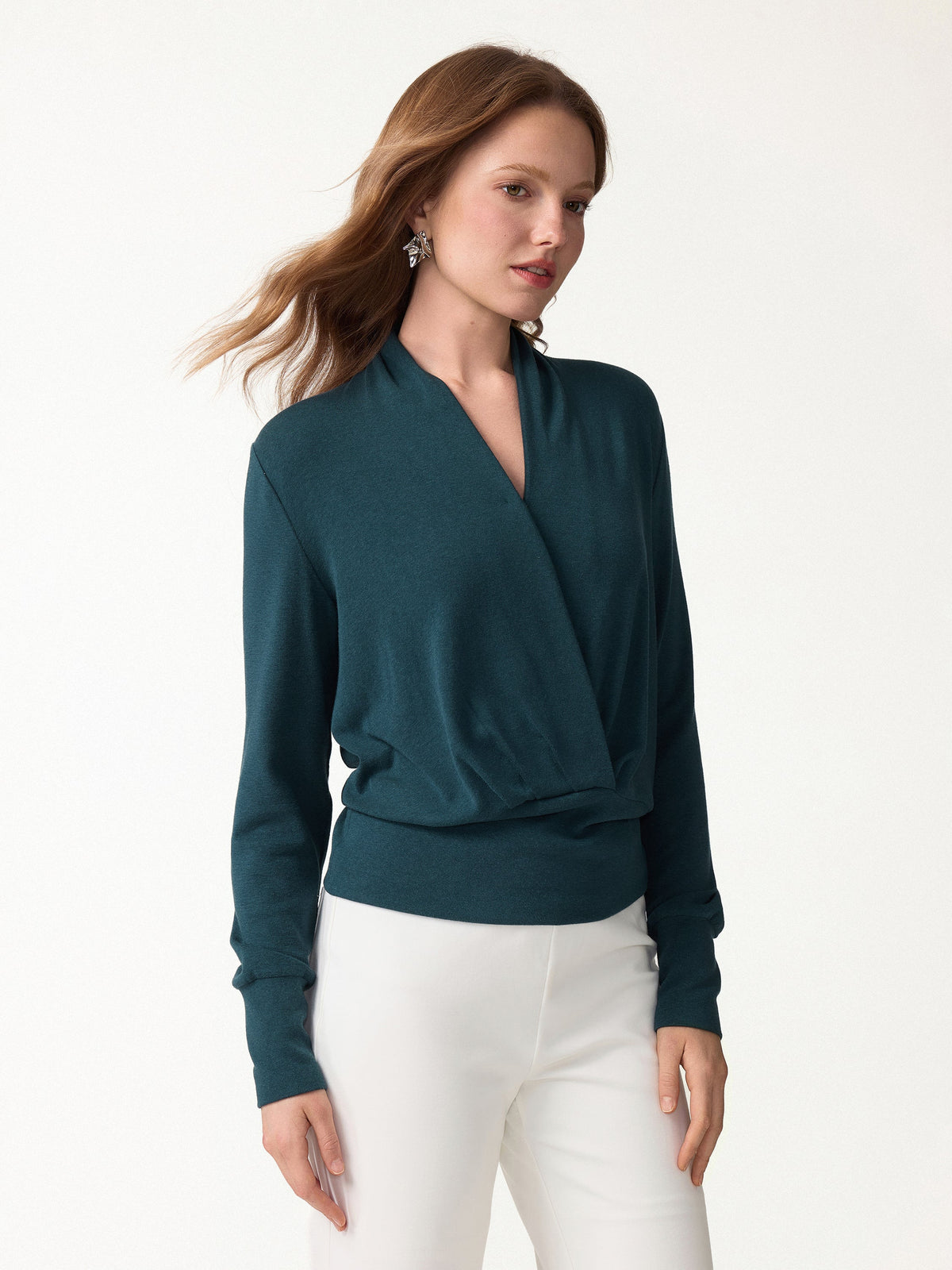 LiteWarm Surplice Long Sleeve Banded Hem Top — original photo 5