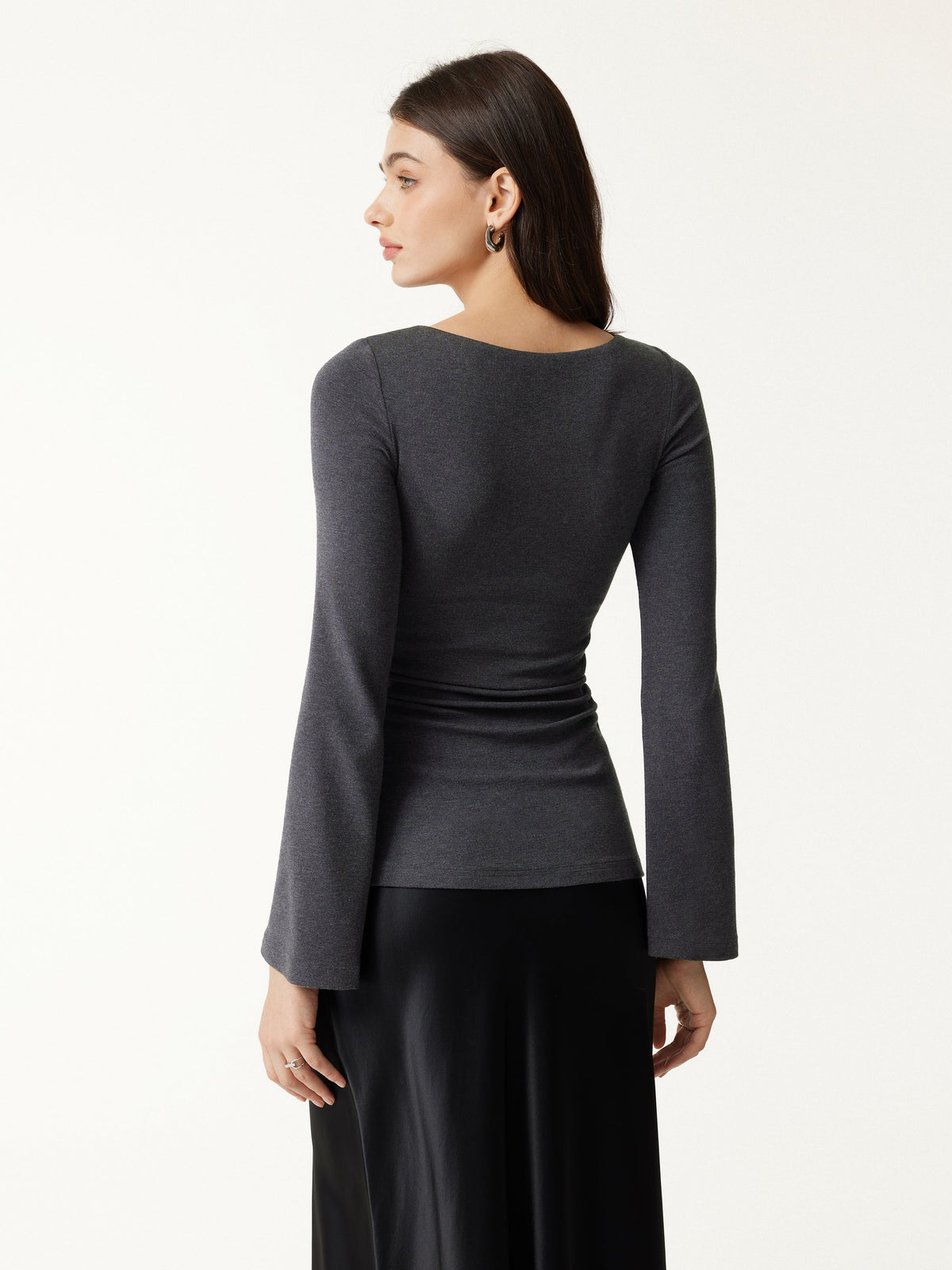 LiteWarm Round Neck Bell Sleeve Ruched Built-In Bra Top — original photo 4