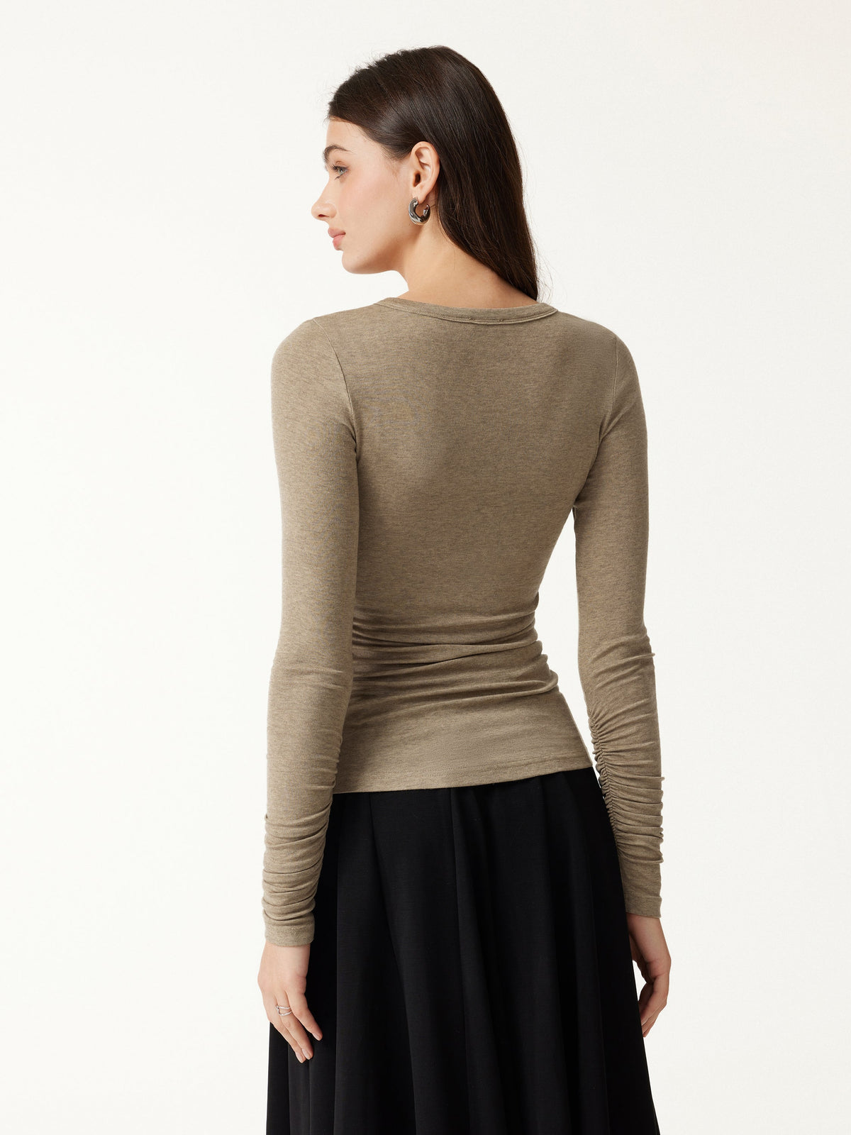 LiteWarm Lyocell-Wool Round Neck Long Sleeve Ruched Top — original photo 5