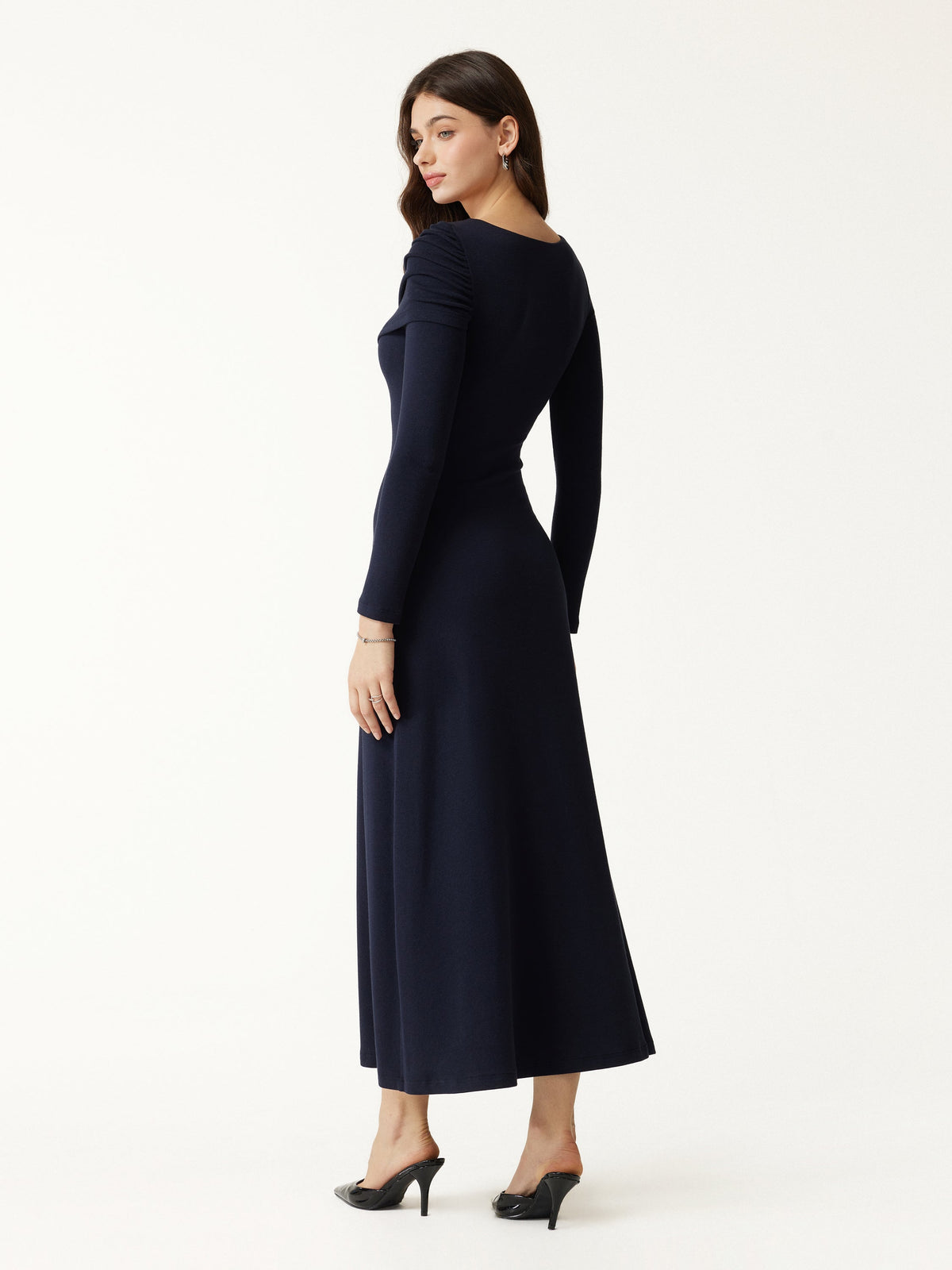 LiteWarm Boatneck Ruched A-Line Midi Built-In Bra Dress — original photo 3