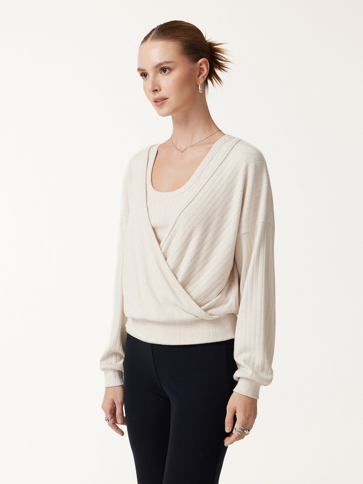 MaxWarm Wide Ribbed Crossover Long Sleeve Banded Hem Top — original photo 4