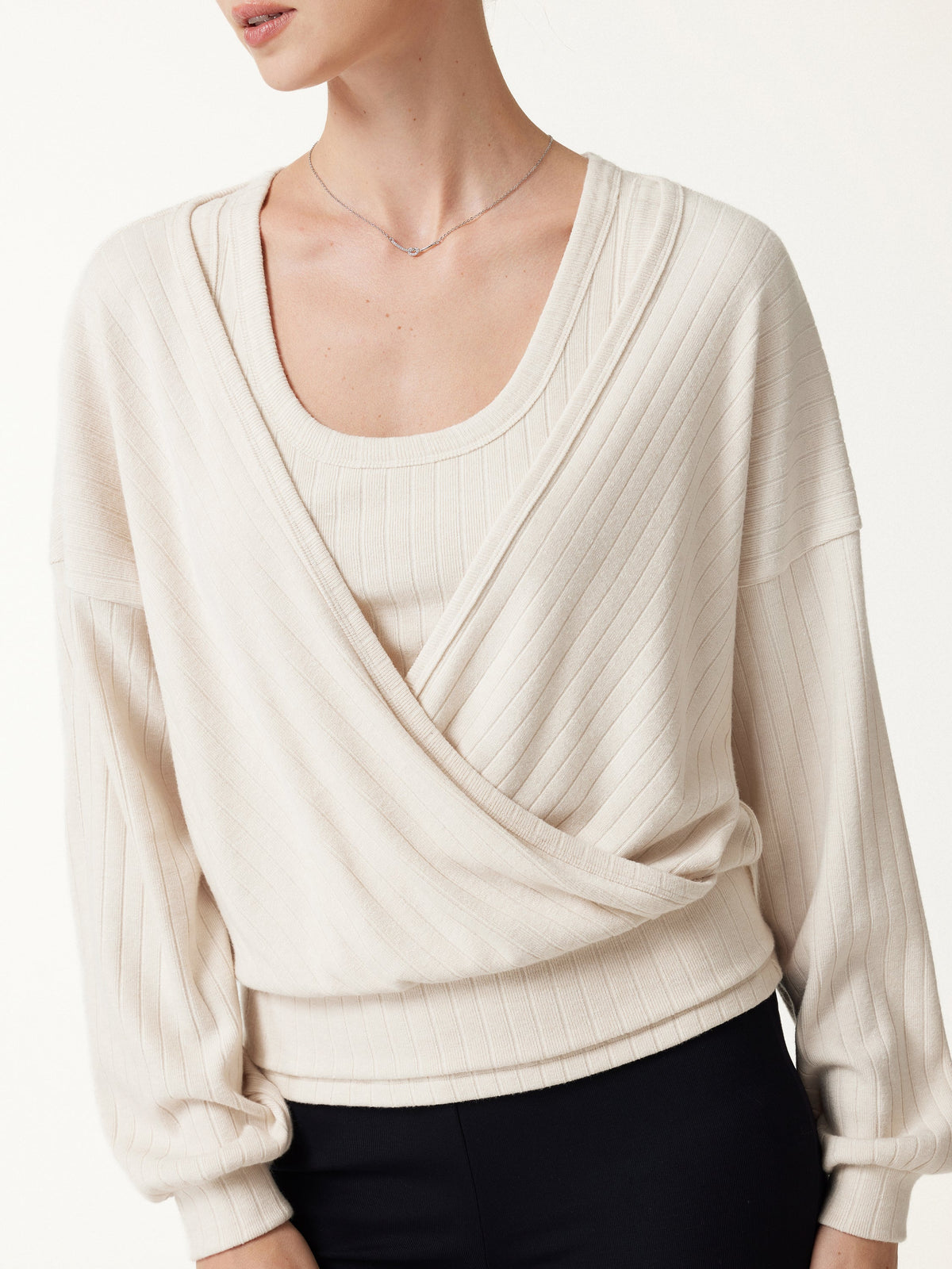 MaxWarm Wide Ribbed Crossover Long Sleeve Banded Hem Top — original photo 6