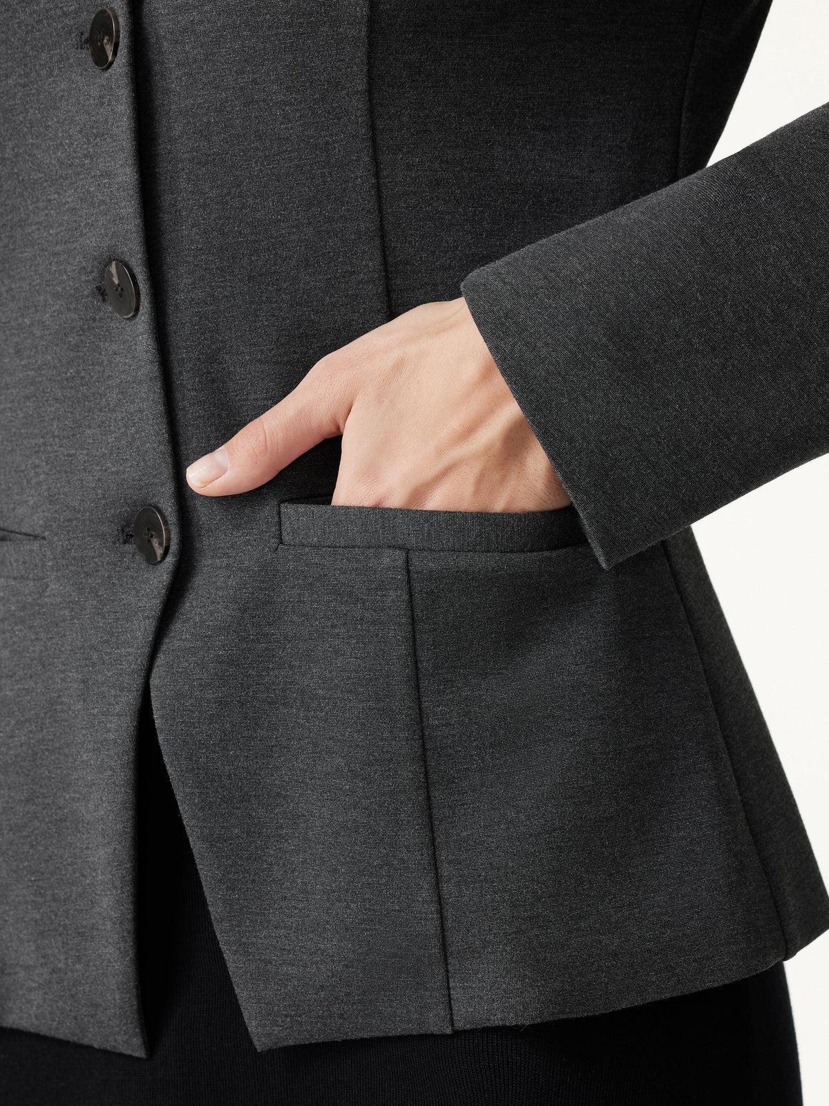 Ponte Office Round Neck Long Sleeve Jacket with Pockets — original photo 5