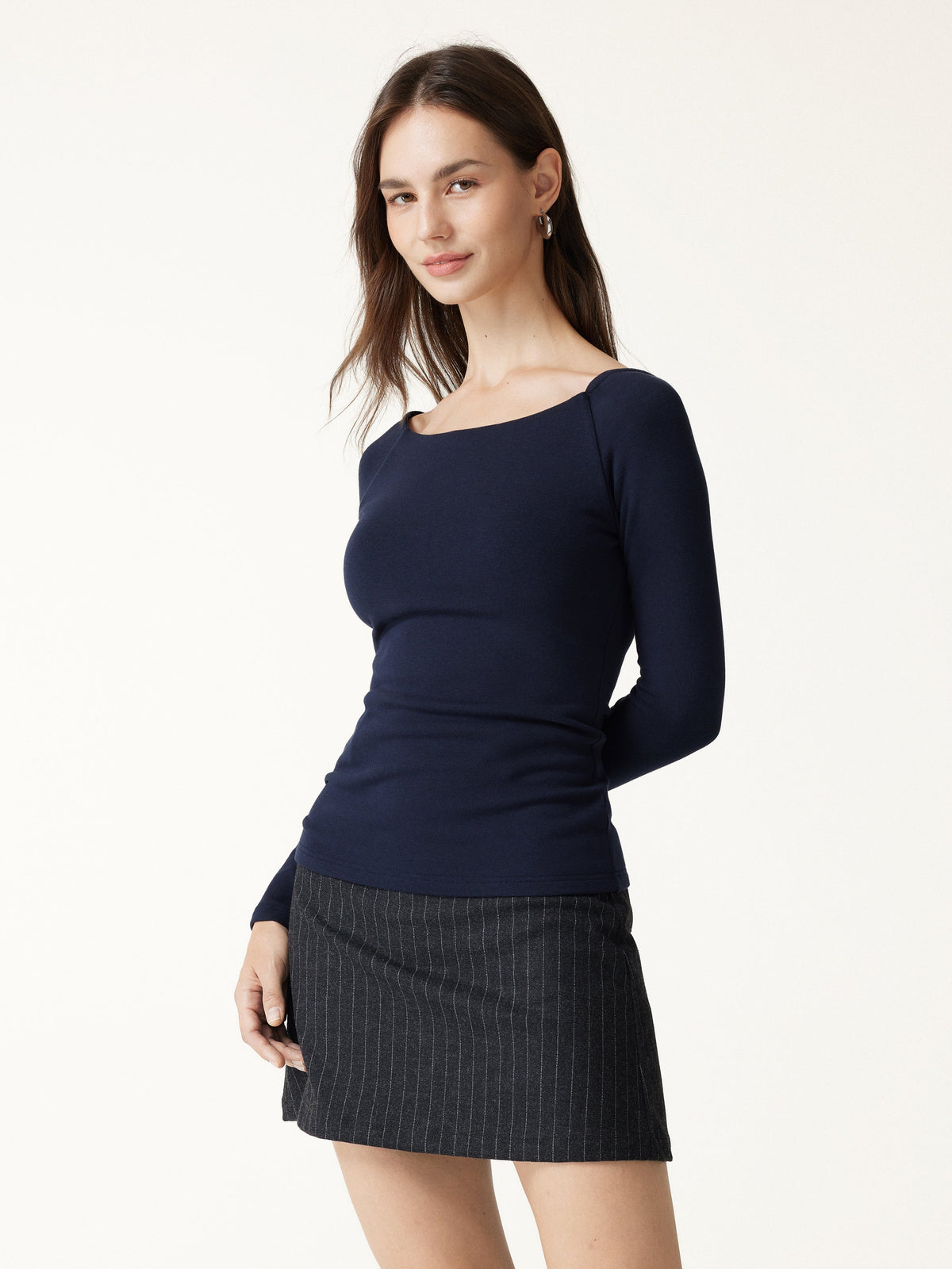 LiteWarm Slash Neck Raglan Sleeve Built-In Bra Top — original photo 3