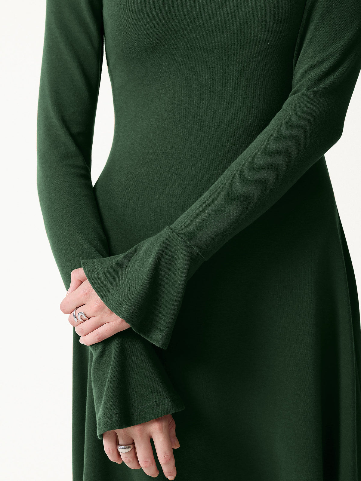 LiteWarm Mock Neck Flared Long Sleeve A-Line Mini Built-In Bra Dress — original photo 5