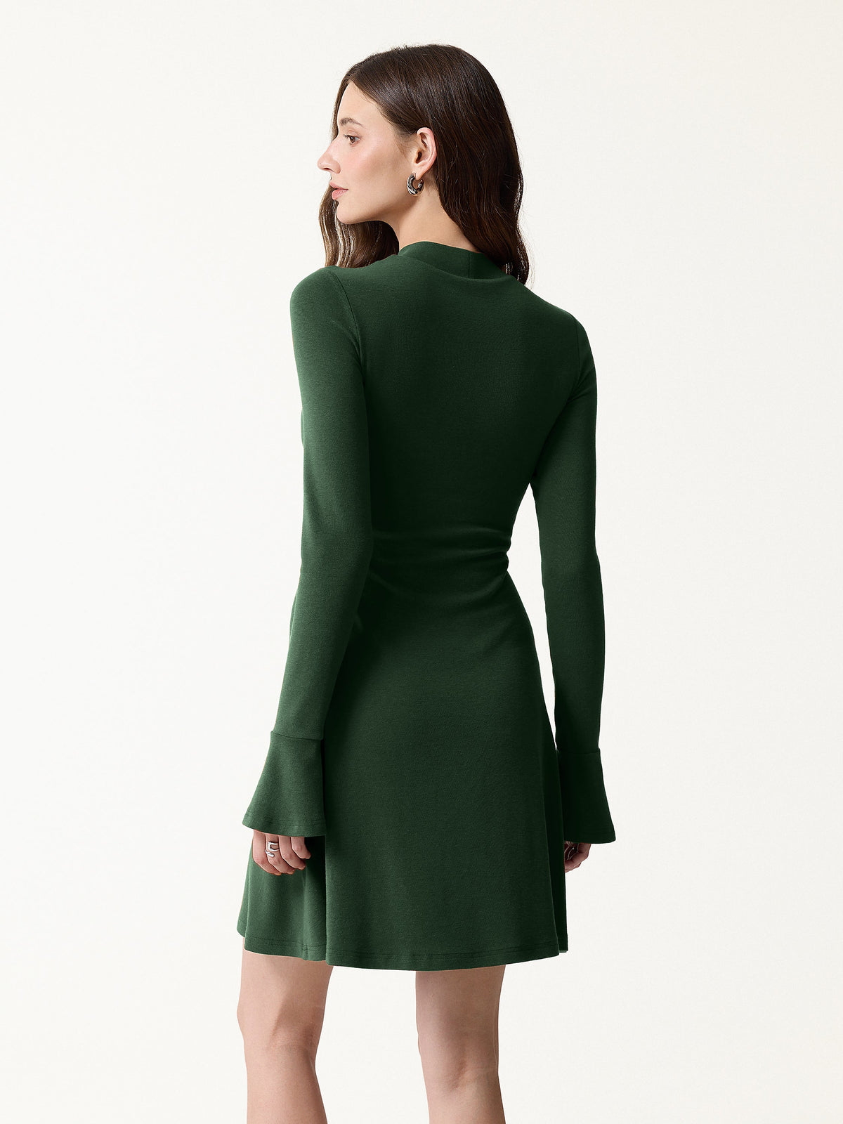 LiteWarm Mock Neck Flared Long Sleeve A-Line Mini Built-In Bra Dress — original photo 4