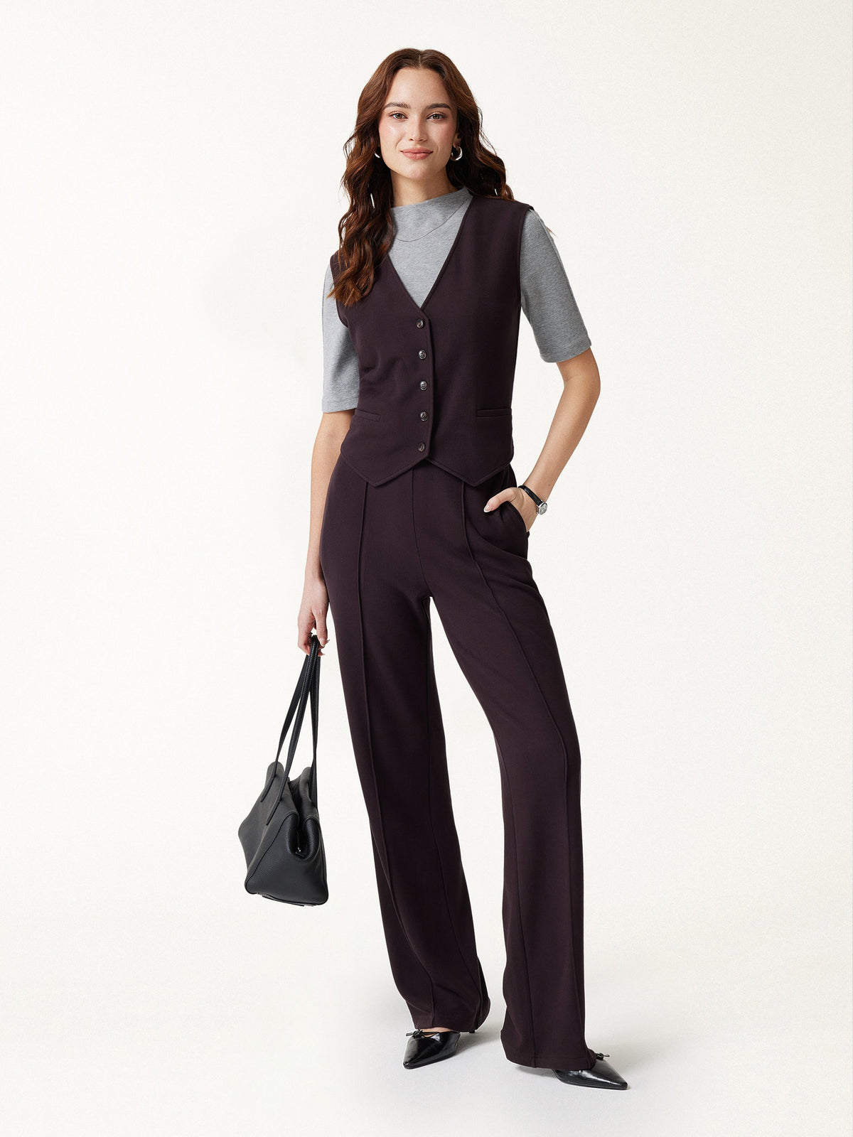GingerWarm Mid-Rise Straight-Leg Pintuck Pants with Pockets — original photo 2