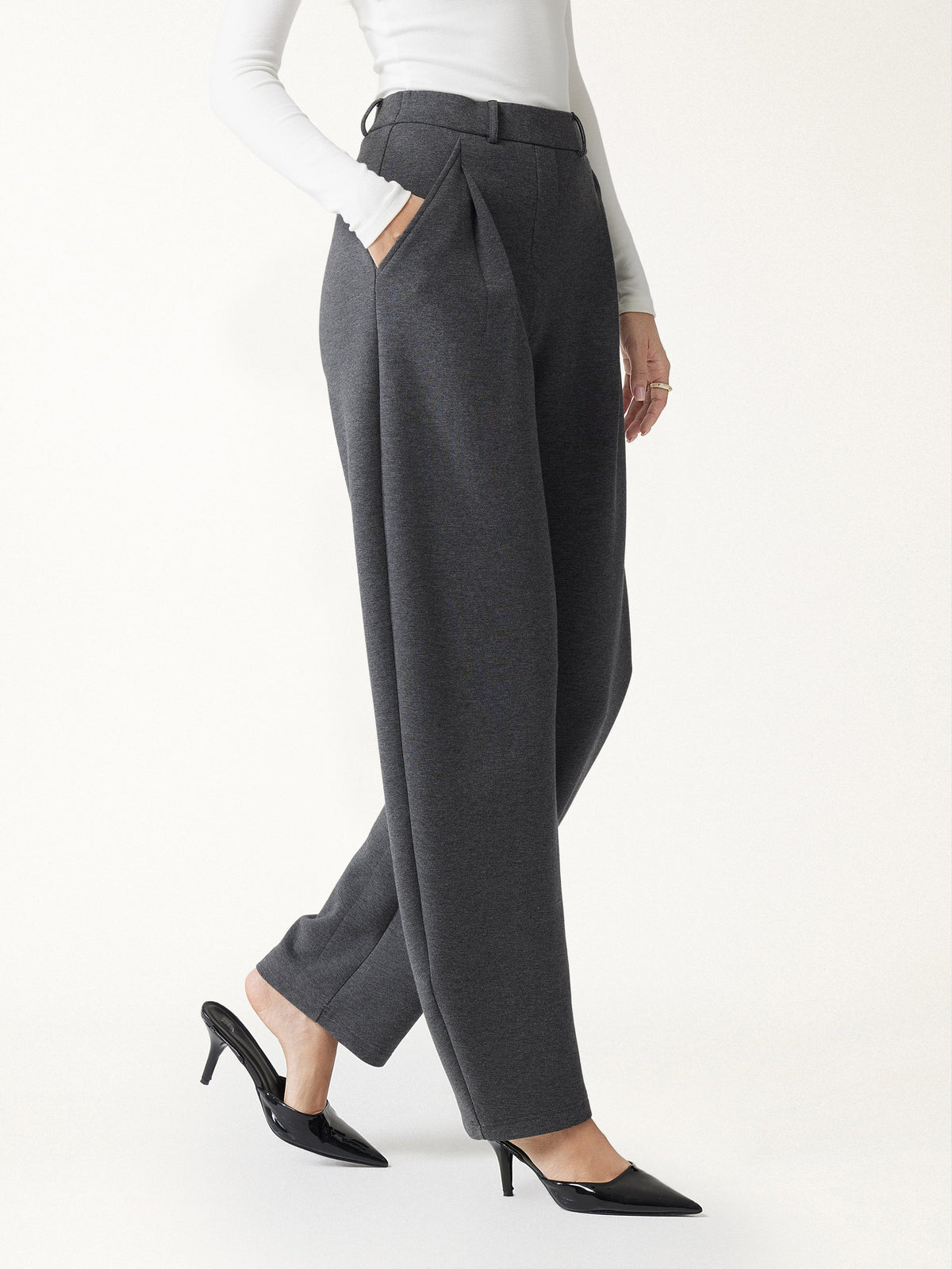 Cozy Knit Mid Rise Barrel Leg Pull-on Pants — original photo 11