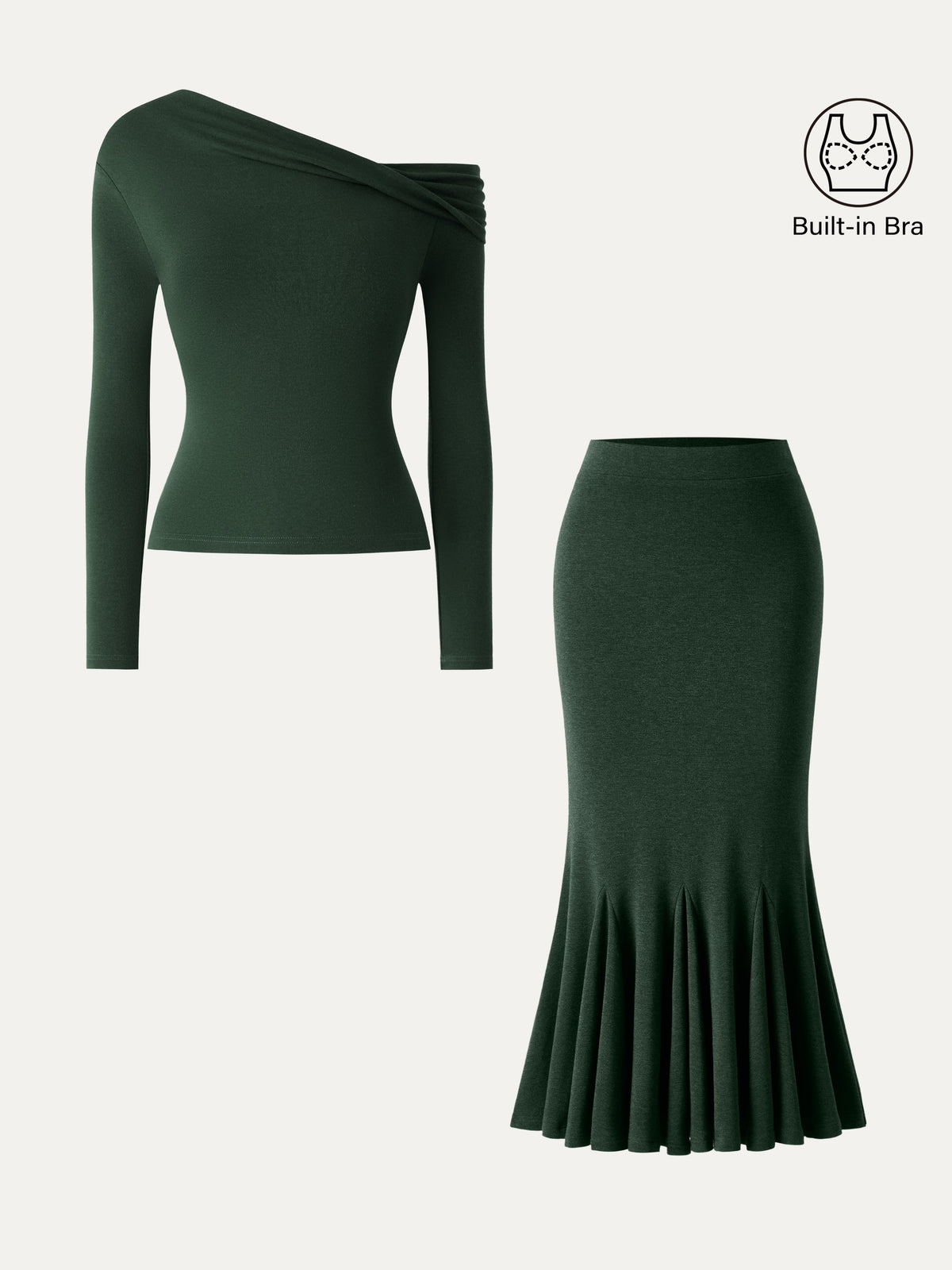 2Pcs Set LiteWarm Convertible Neck Built-In Bra Top & High-Rise Mermaid Midi Skirt — original photo 10