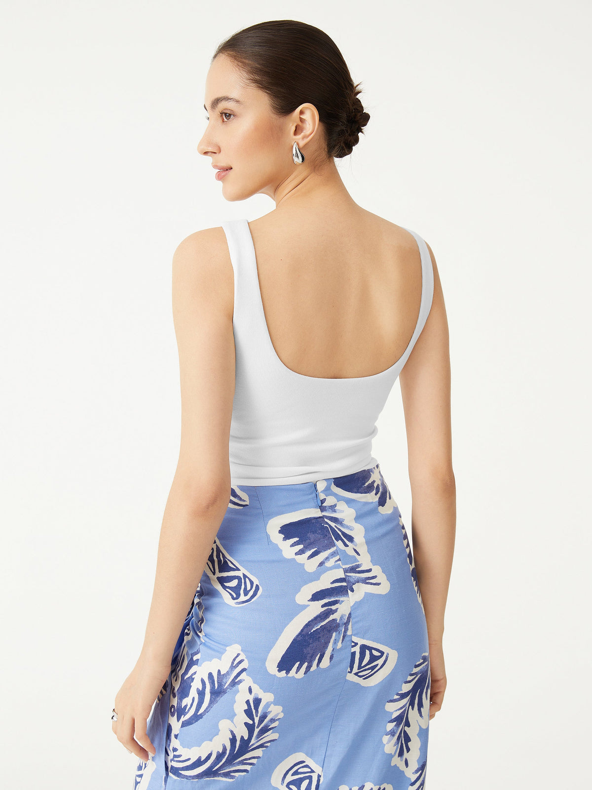 2Pcs Set Open Back Built-In Bra Tank & Side Ruched A-line Midi Skirt — original photo 5
