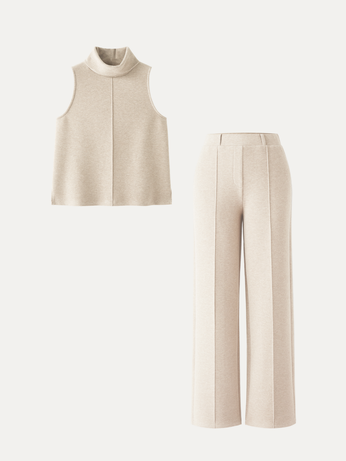2Pcs Set Tall Turtle Neck Split Hem Top & High Waisted Warm Straight Leg Pull On Pant — original photo 11