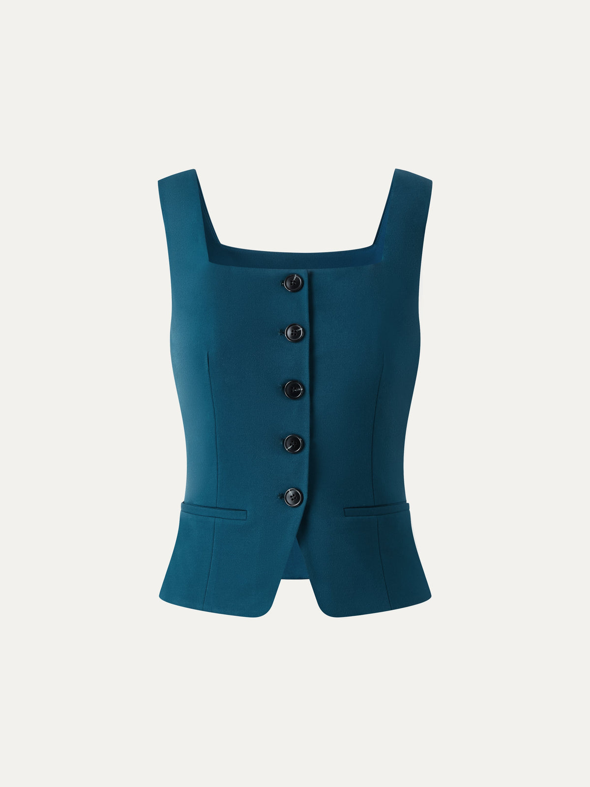 Stretch Ponte Square Neck Cropped Waistcoat with Pockets — original photo 8