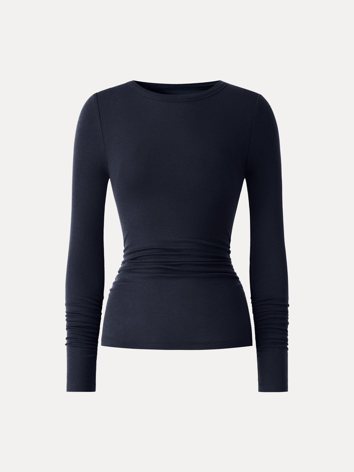LiteWarm Lyocell-Wool Round Neck Long Sleeve Ruched Top — original photo 9