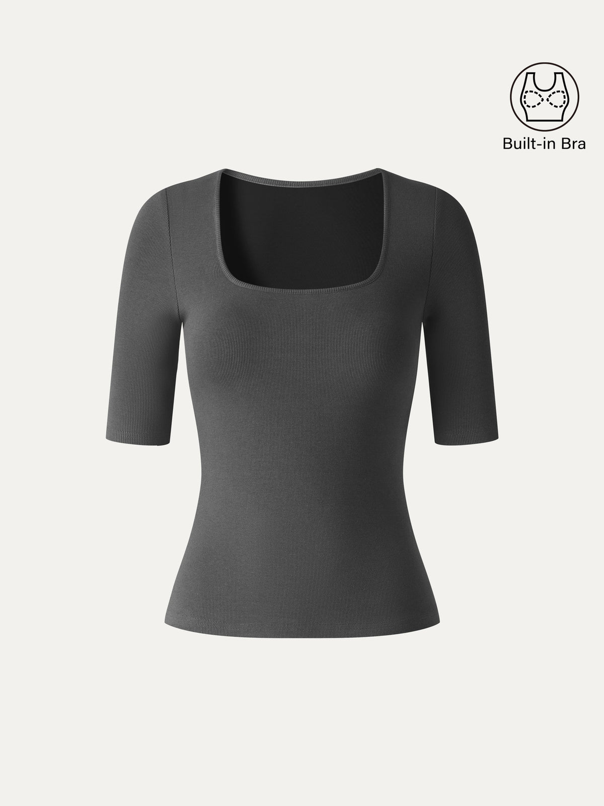 Square Neck Elbow Sleeve Built-In Bra Top — original photo 15