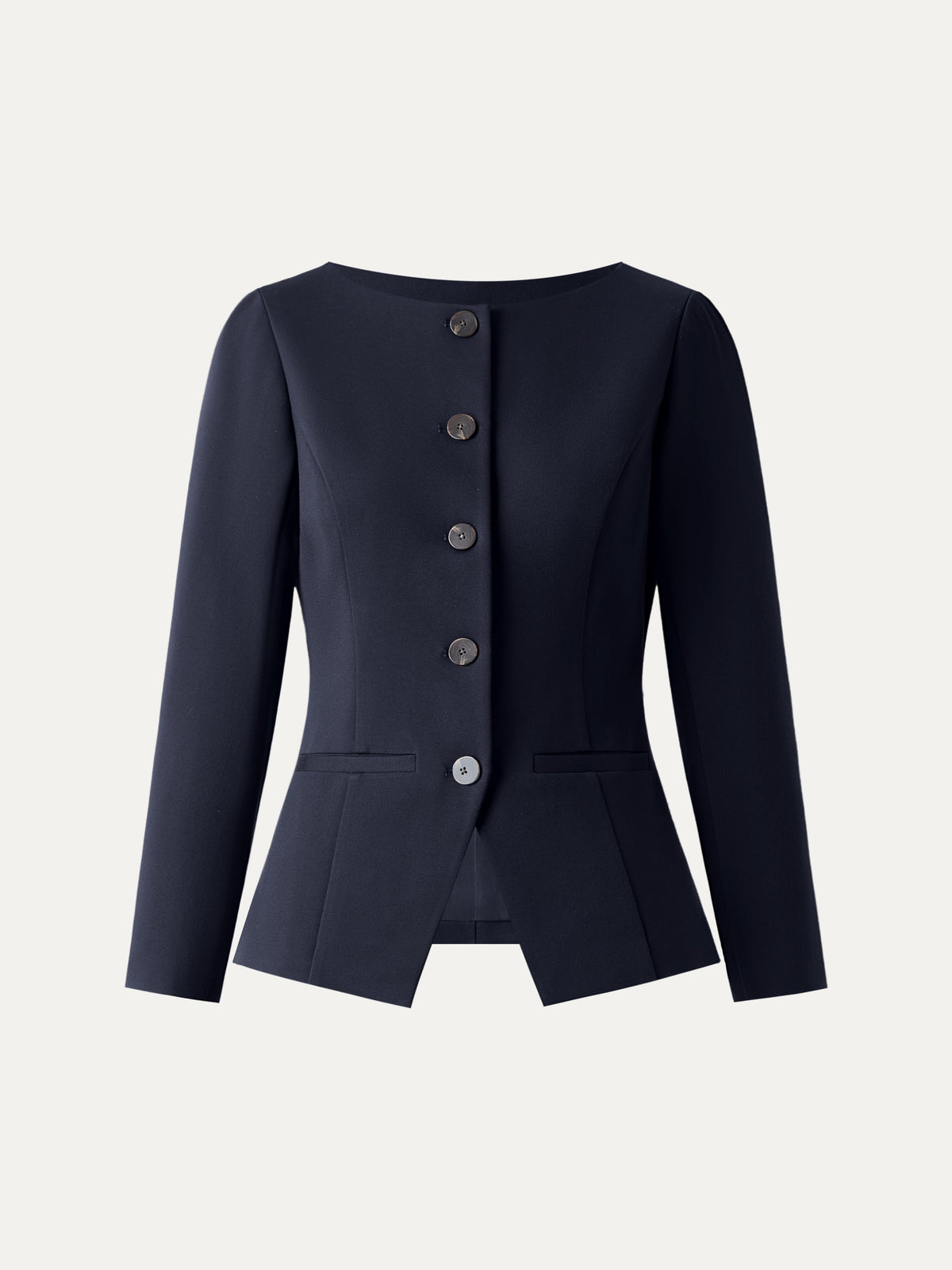 Ponte Office Round Neck Long Sleeve Jacket with Pockets — original photo 9