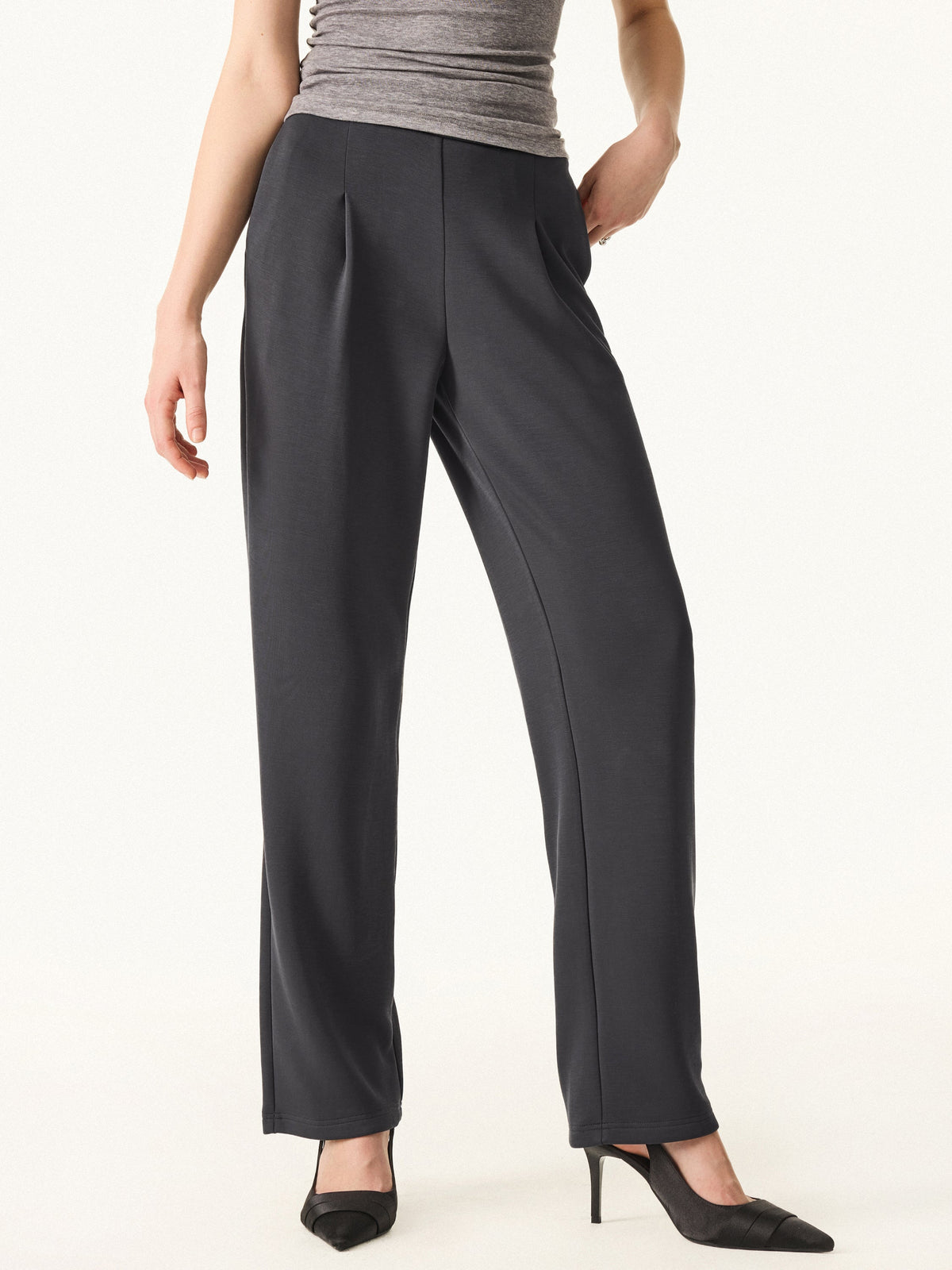 Sandwashed Spacer Mid Rise Straight Leg Pull-on Trousers with Pockets — original photo 1