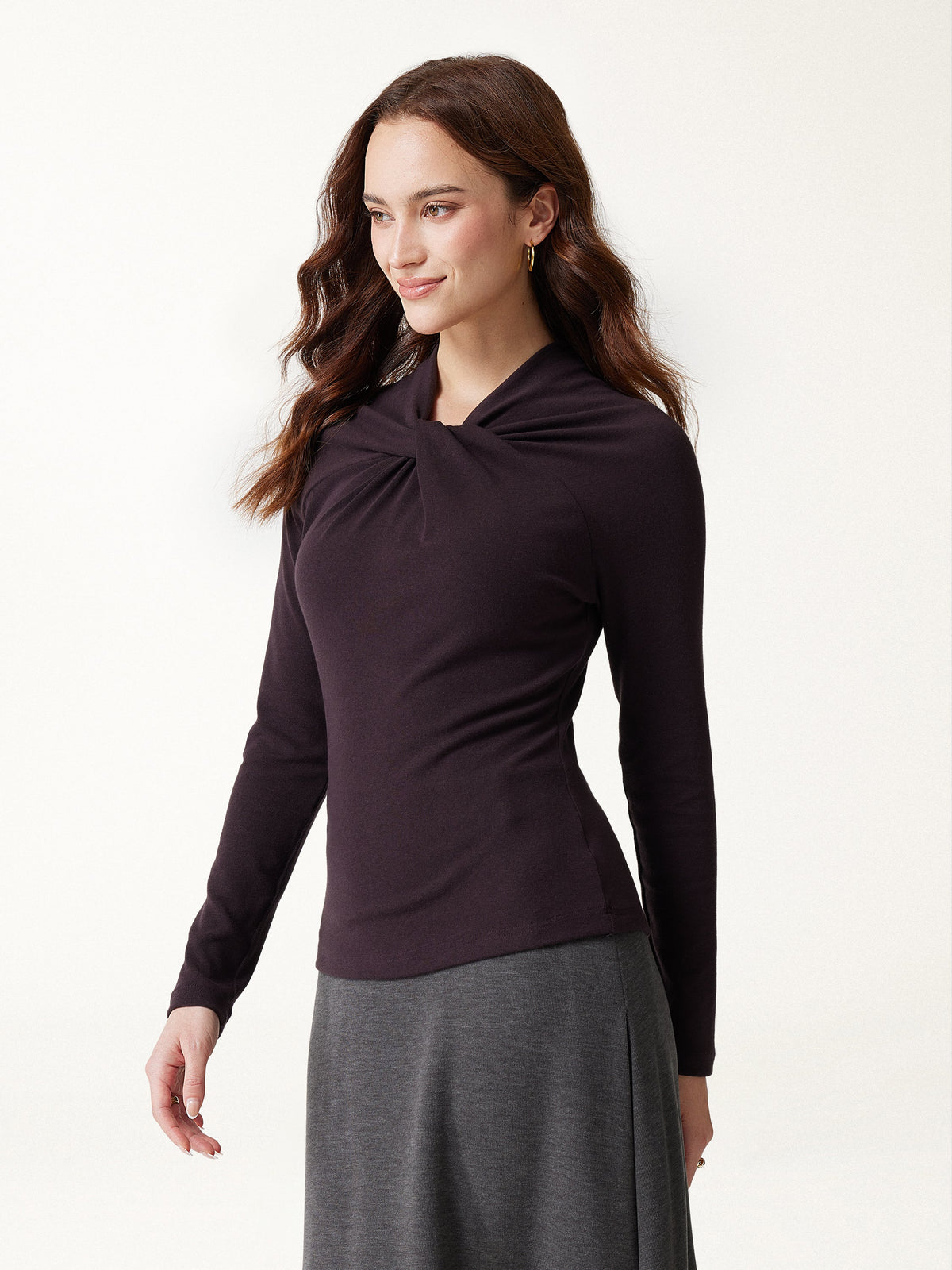 LiteWarm Twisted V-Neck Long Sleeve Top — original photo 1