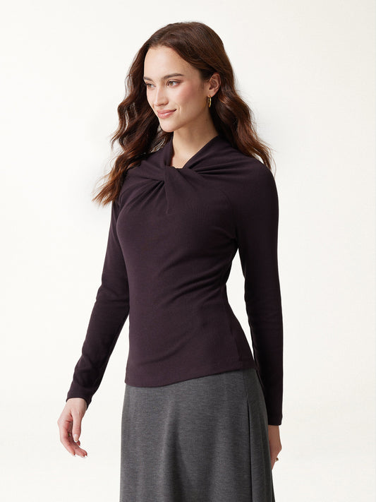 LiteWarm Twisted V-Neck Long Sleeve Top — original photo 1