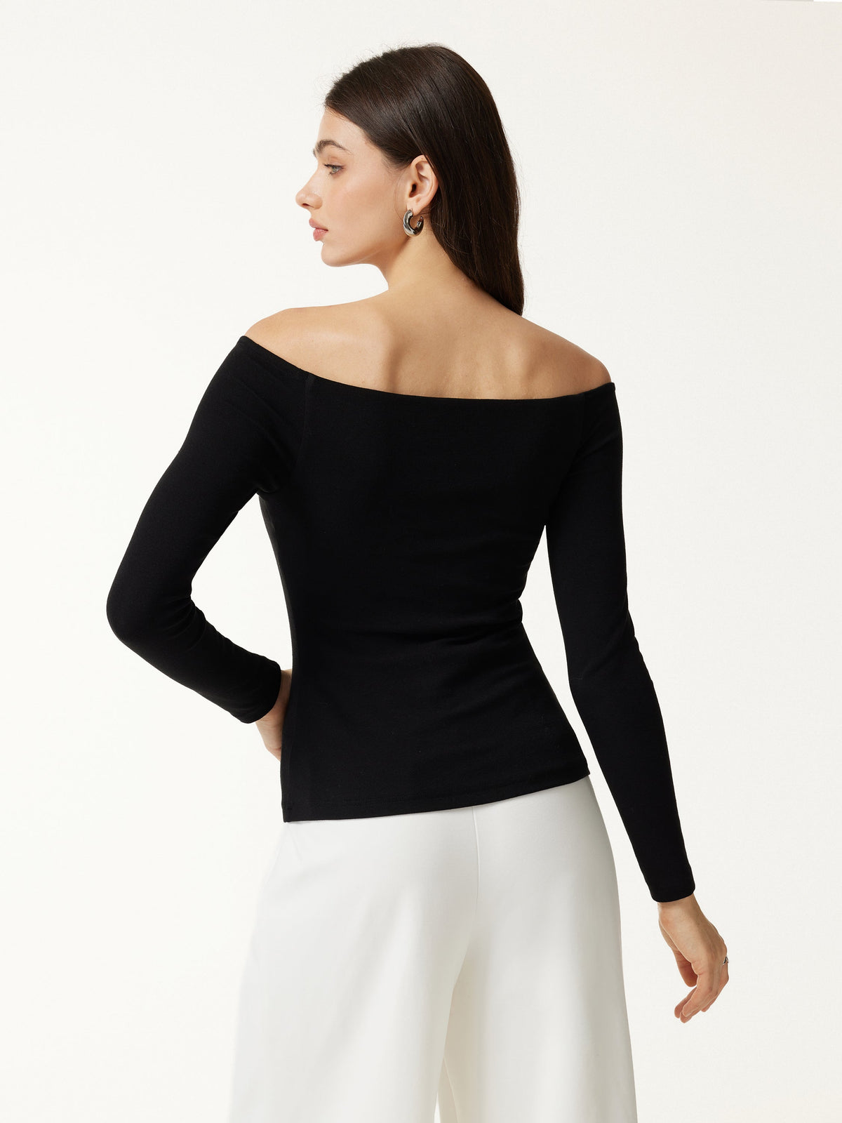 LiteWarm Non-Slip Off-Shoulder Long Sleeve Built-In Bra Top — original photo 4