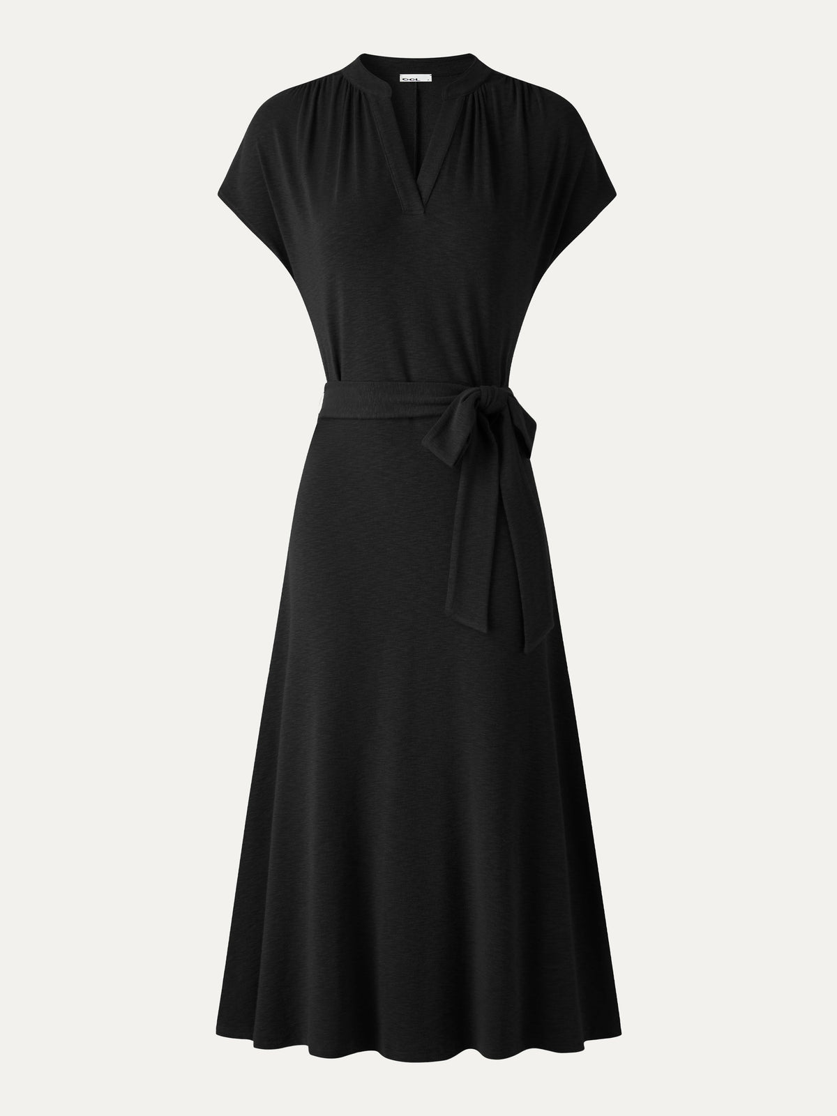 LiteWarm Neck Short Sleeve Belted Midi Dress — original photo 10
