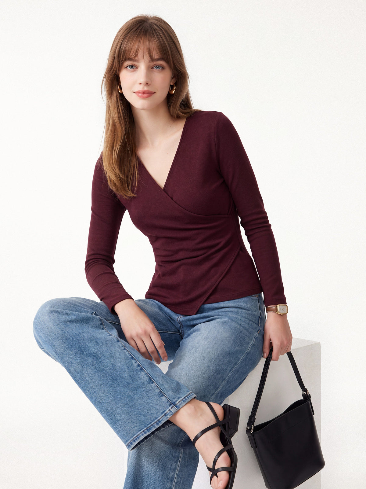 LiteWarm Surplice Long Sleeve Asymmetrical Hem Top — original photo 8