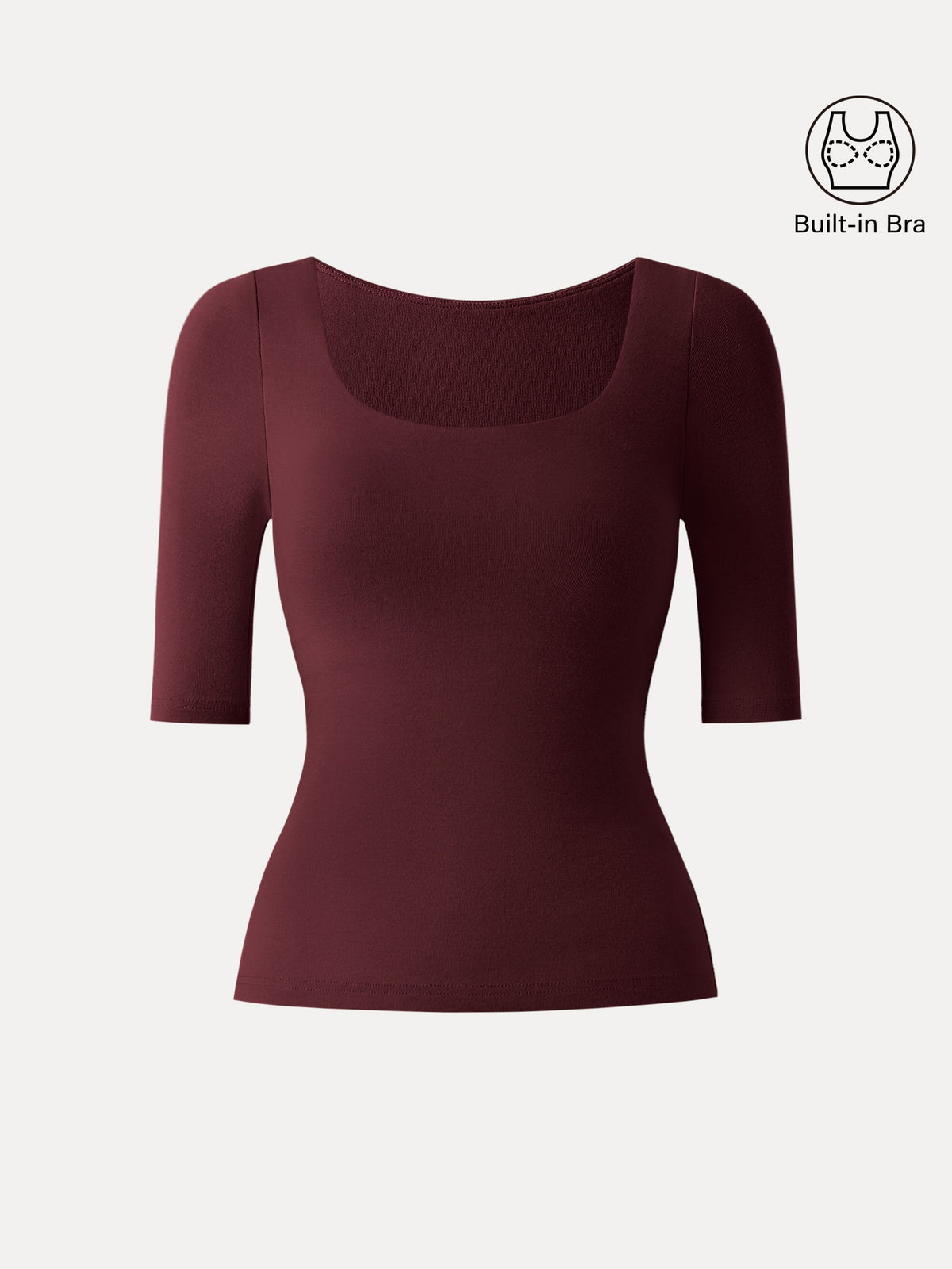LiteWarm Essential Elbow Length Sleeve Square Neck Built-In Bra Tops — original photo 18