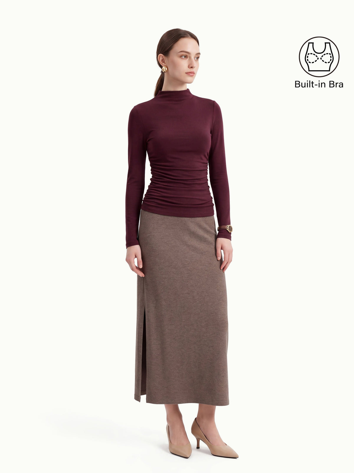 ProWarm Mock Neck Long Sleeve Ruched Built-In Bra Top — original photo 9