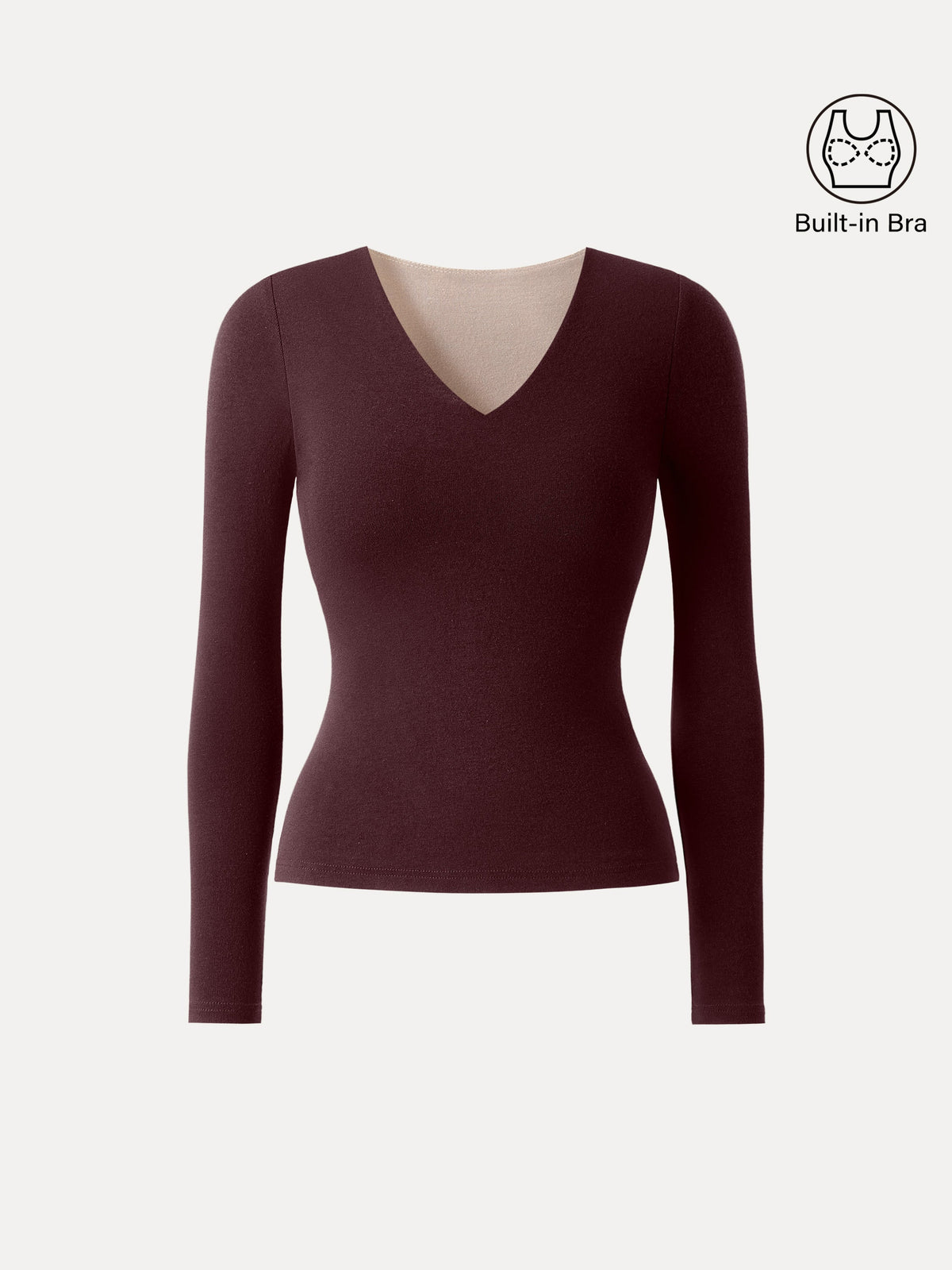 LiteWarm V-Neck Long Sleeve Built-In Bra Top — original photo 13