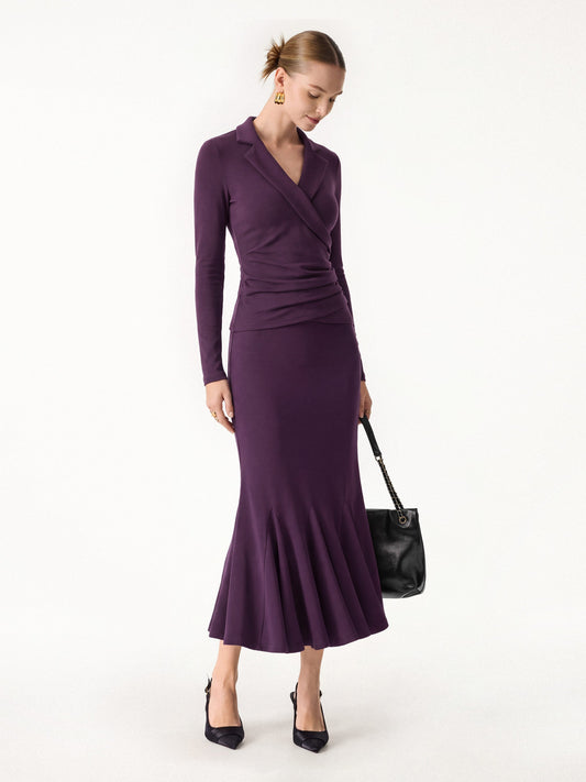 2Pcs Set ProWarm Collared Surplice Top & High-Rise Mermaid Midi Skirt — original photo 1
