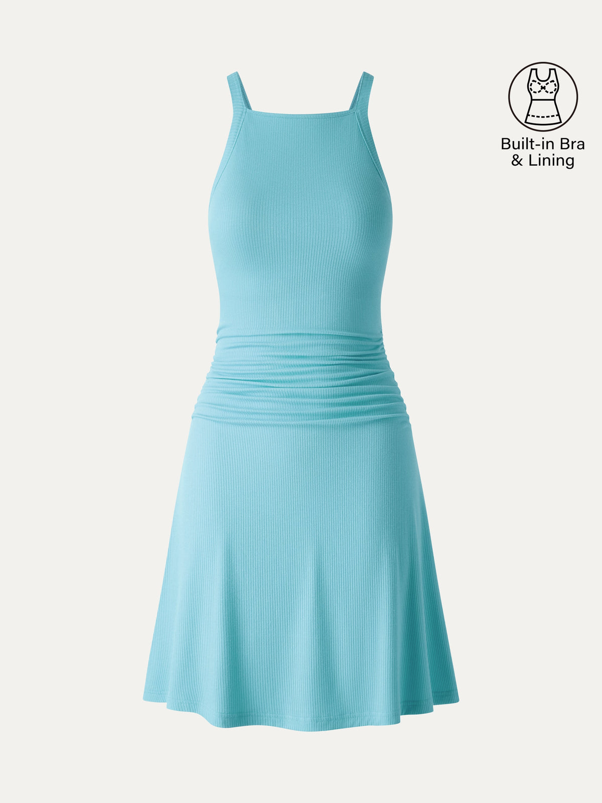 CoolTouch Square Neck Ruched Mini Built-In Bra Dress — original photo 12