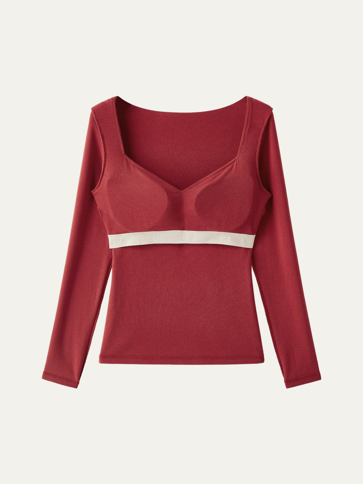 LiteWarm Diamond Neck Long Sleeve Built-In Bra Top — original photo 5