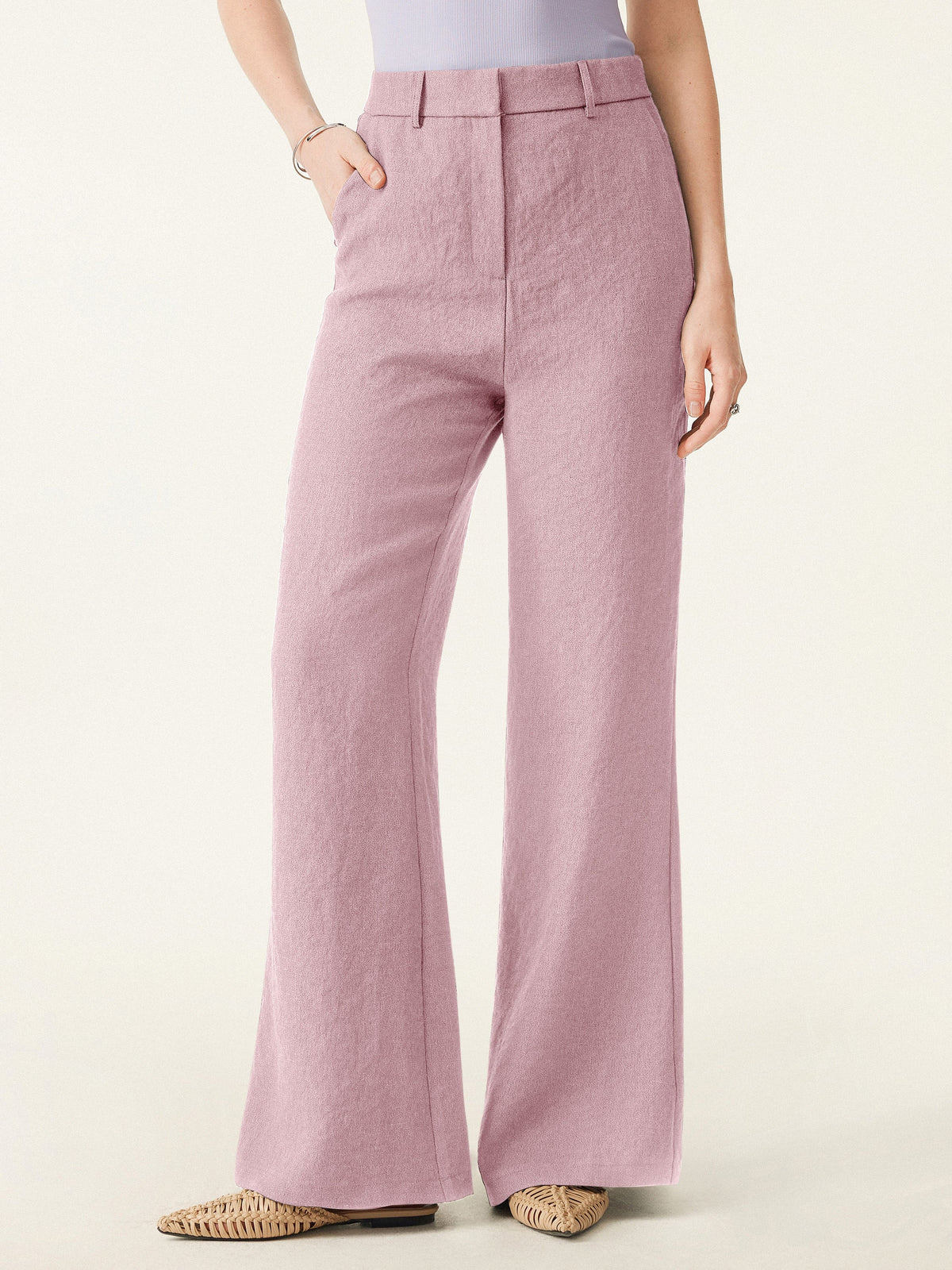 European Linen-Like Mid Rise Flared Pant with Pockets — original photo 8