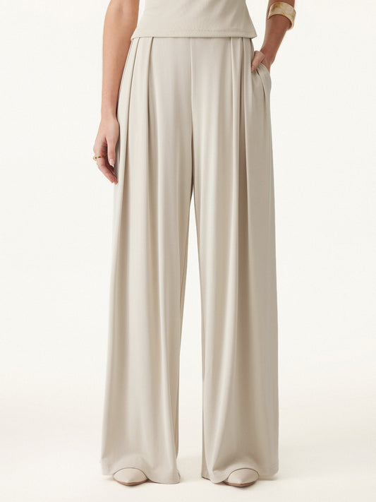Sandwashed Mid Rise Pleated Wide Leg Palazzo Pant with Pockets — original photo 1
