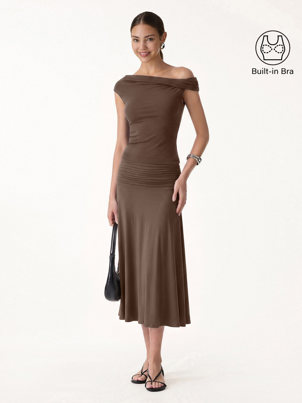 2Pcs Set Multi-wear Built-In Bra Top & Side Ruched A-line Midi Skirt — original photo 1