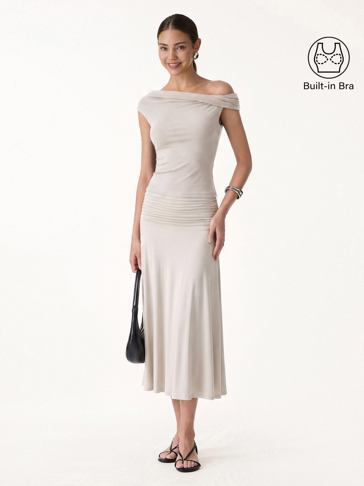 2Pcs Set Multi-wear Built-In Bra Top & Side Ruched A-line Midi Skirt — original photo 9